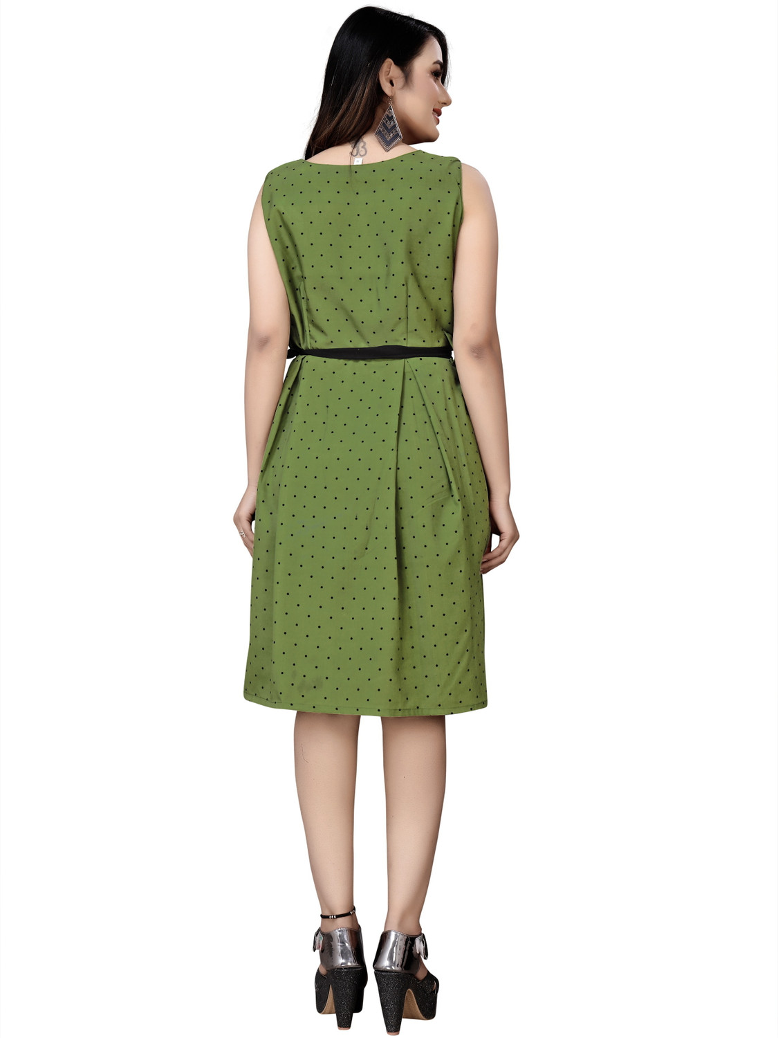 Image of tanvi creation Women Fit and Flare Green Knee Length Dress