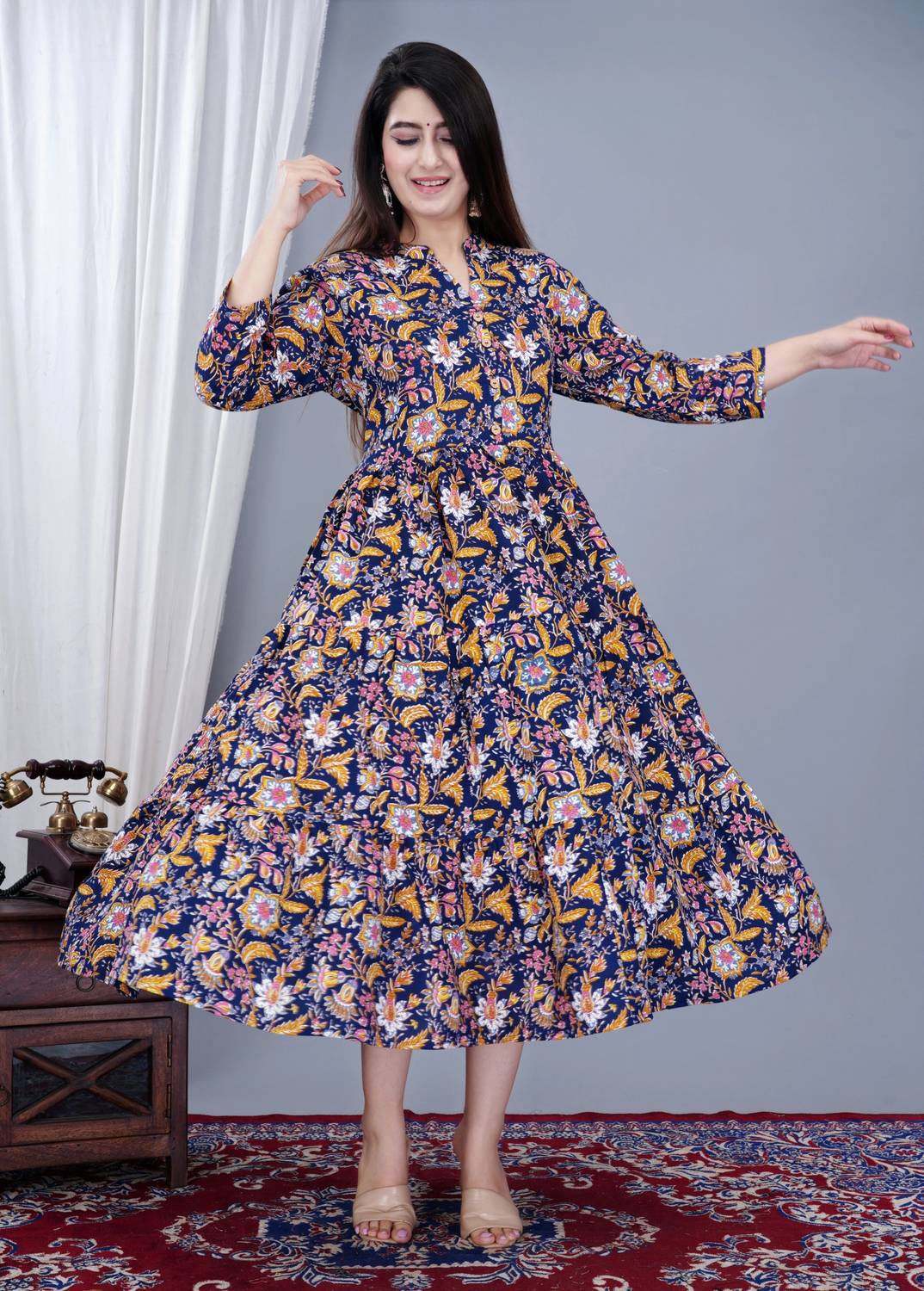 FebQ Women Gown Multicolor Midi/Calf Length Dress