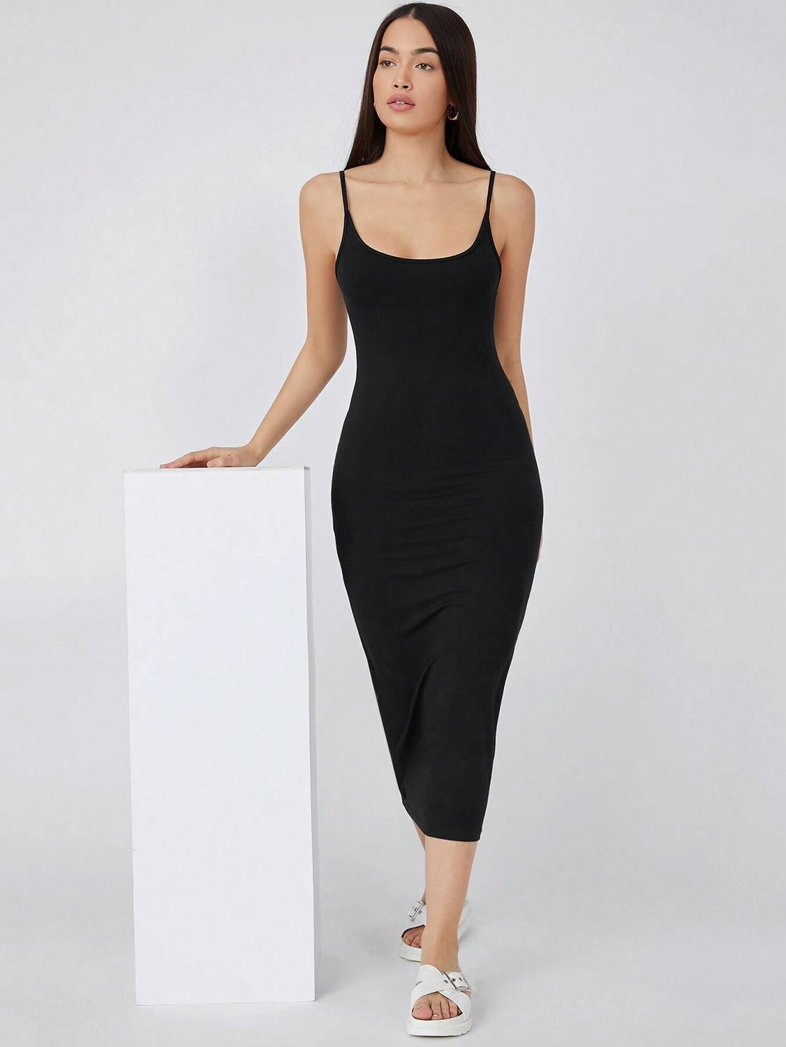Aahwan Women Bodycon Black Midi/Calf Length Dress