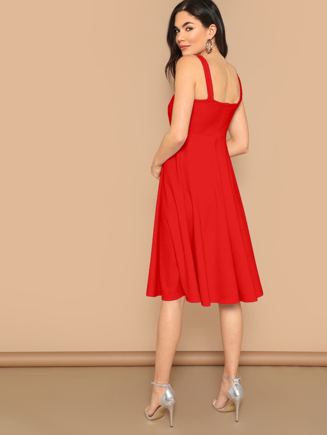 Image of Aahwan Women Fit and Flare Red Below Knee Dress