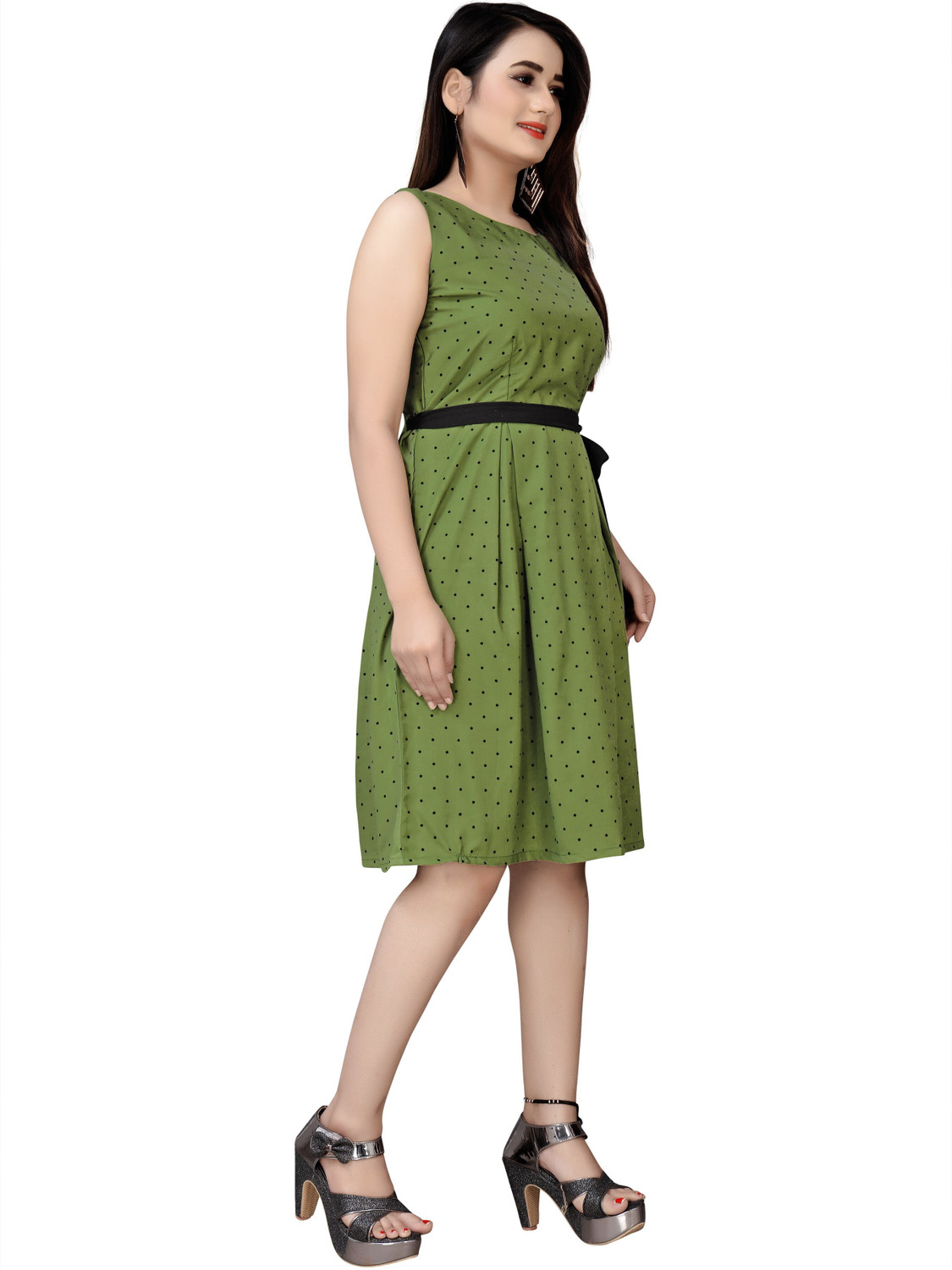 Image of tanvi creation Women Fit and Flare Green Knee Length Dress