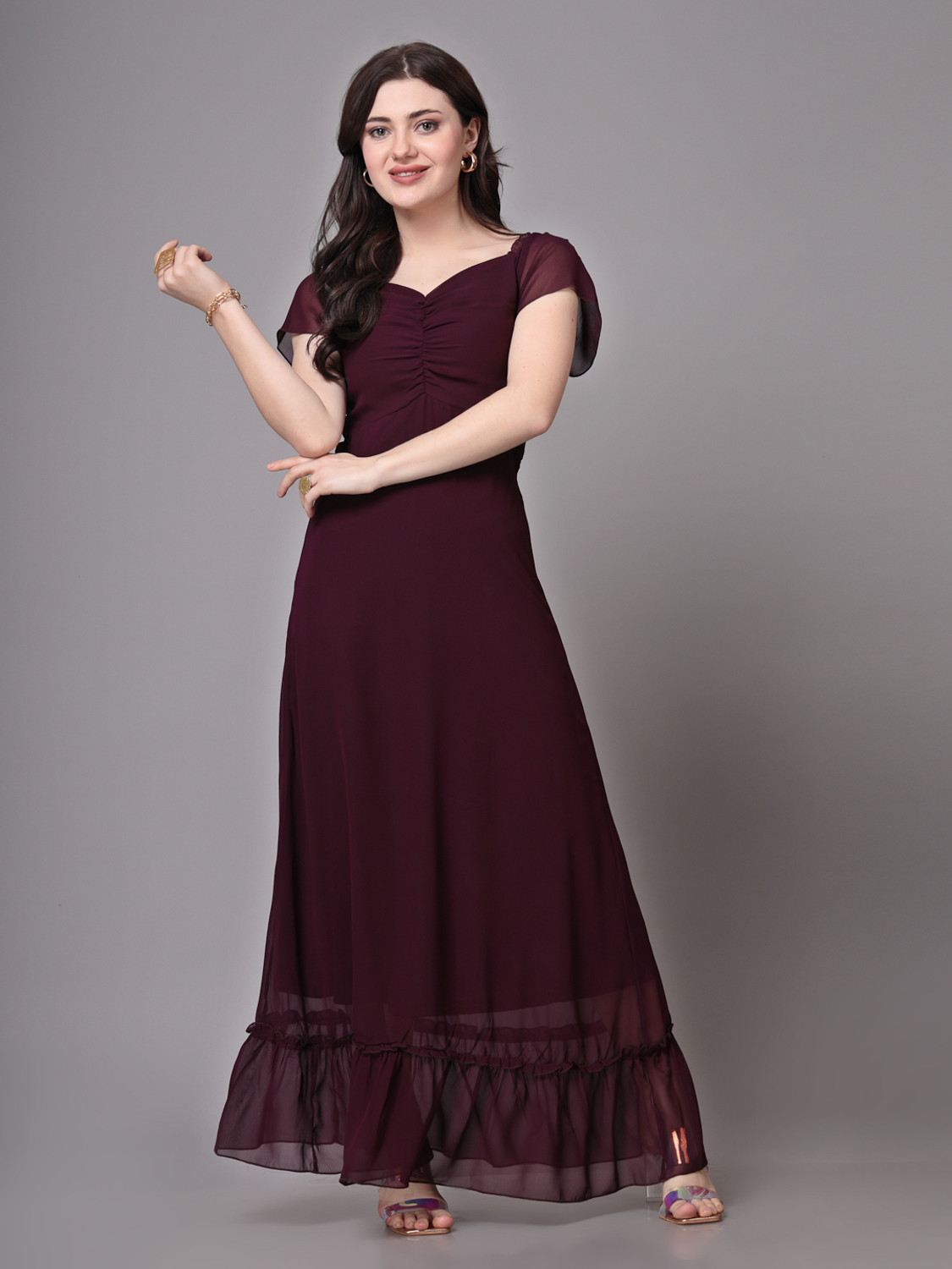 Image of METRONAUT Women Maxi Purple Full Length Dress