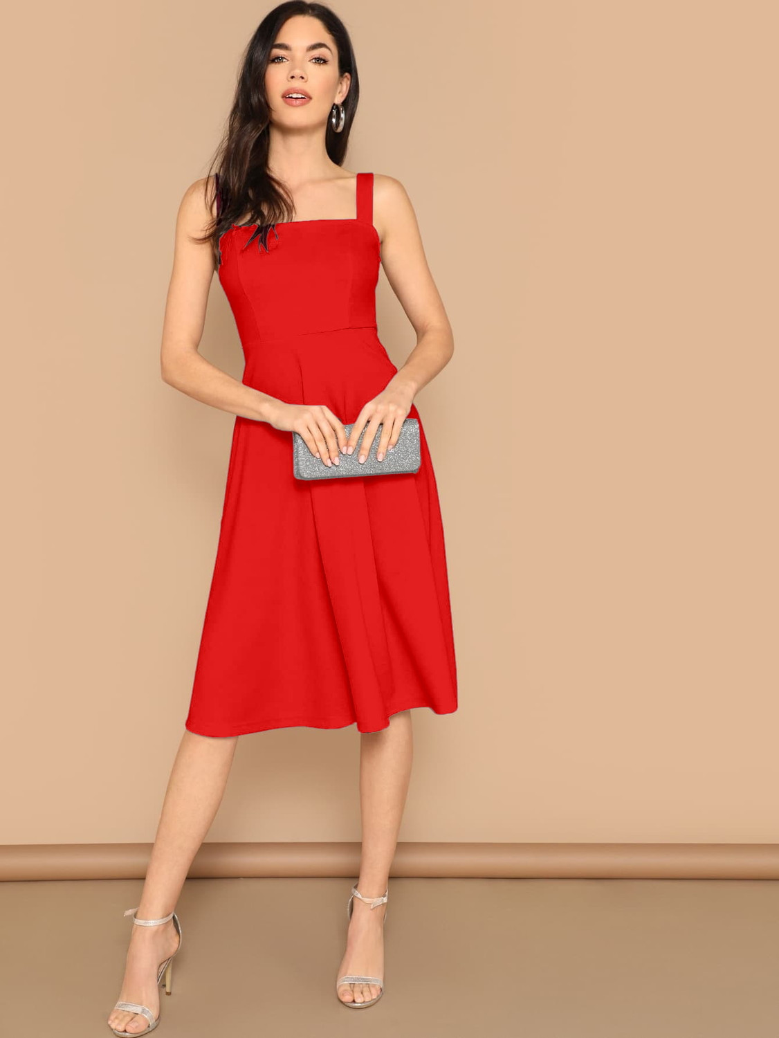 Image of Aahwan Women Fit and Flare Red Below Knee Dress