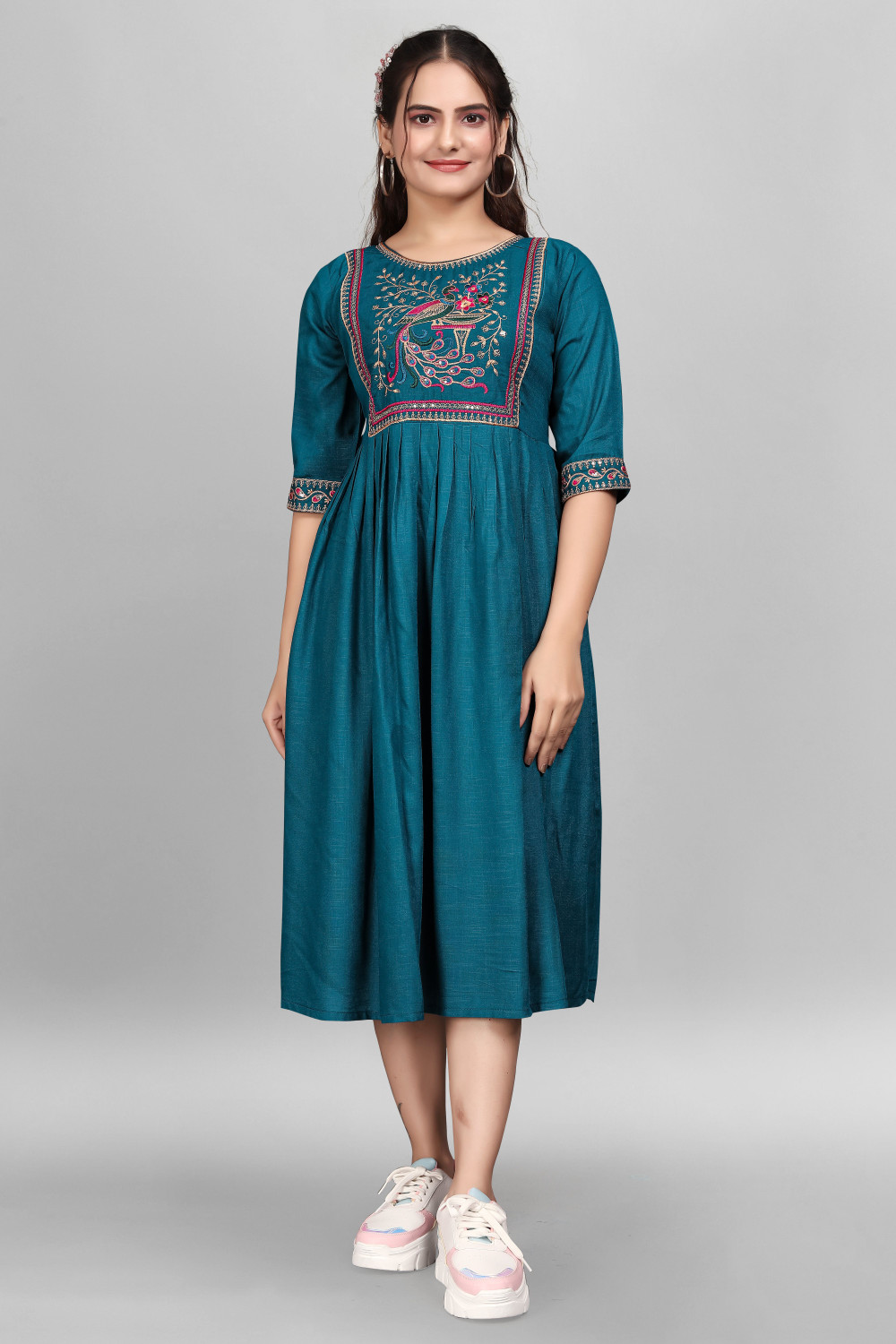 Image of sheladiya Women Fit and Flare Multicolor Midi /Calf Length Dress