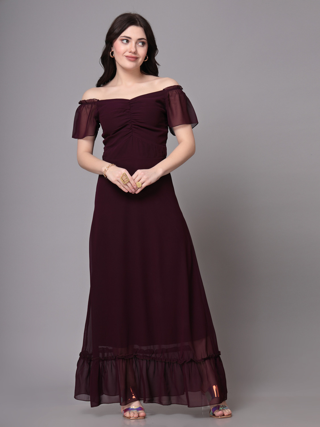 Image of METRONAUT Women Maxi Purple Full Length Dress