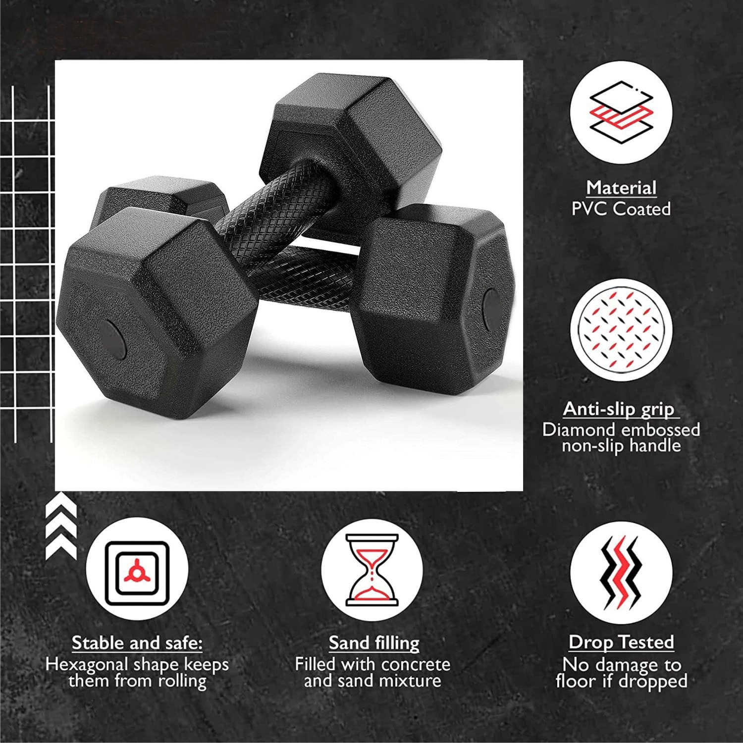Image of Neelkanth 3KG PAIR DUMBBELL SET TOTAL WEIGHT 6KG Weighted Skipping Rope (Black, Length: 15 cm)