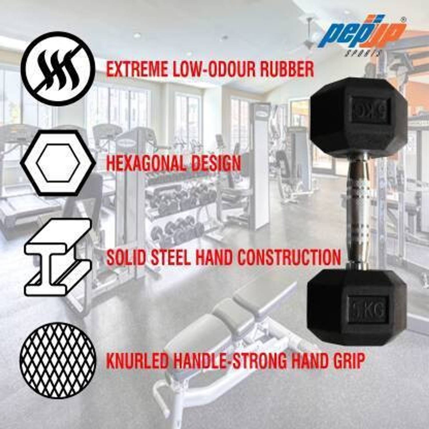 Pair of Hexa Rubber Coated Fixed Weight Dumbbell - Image 3