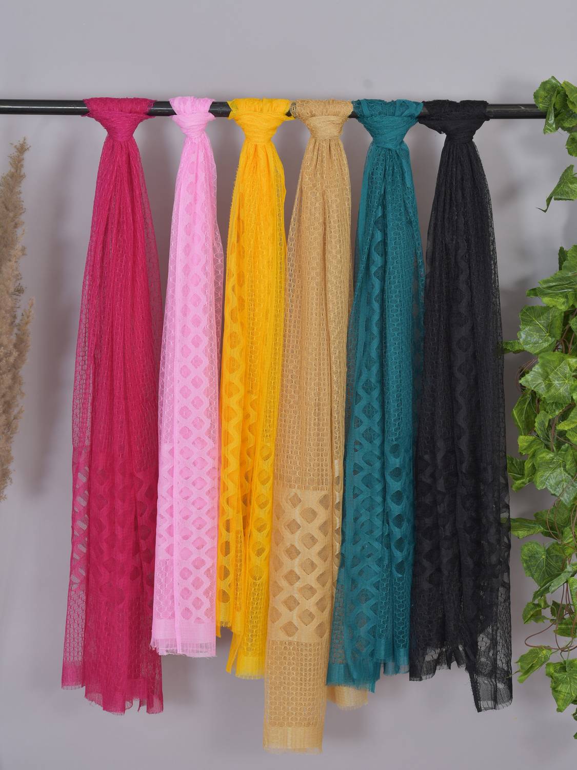 Nakoda Creation Net Self Design Multicolor Women Dupatta