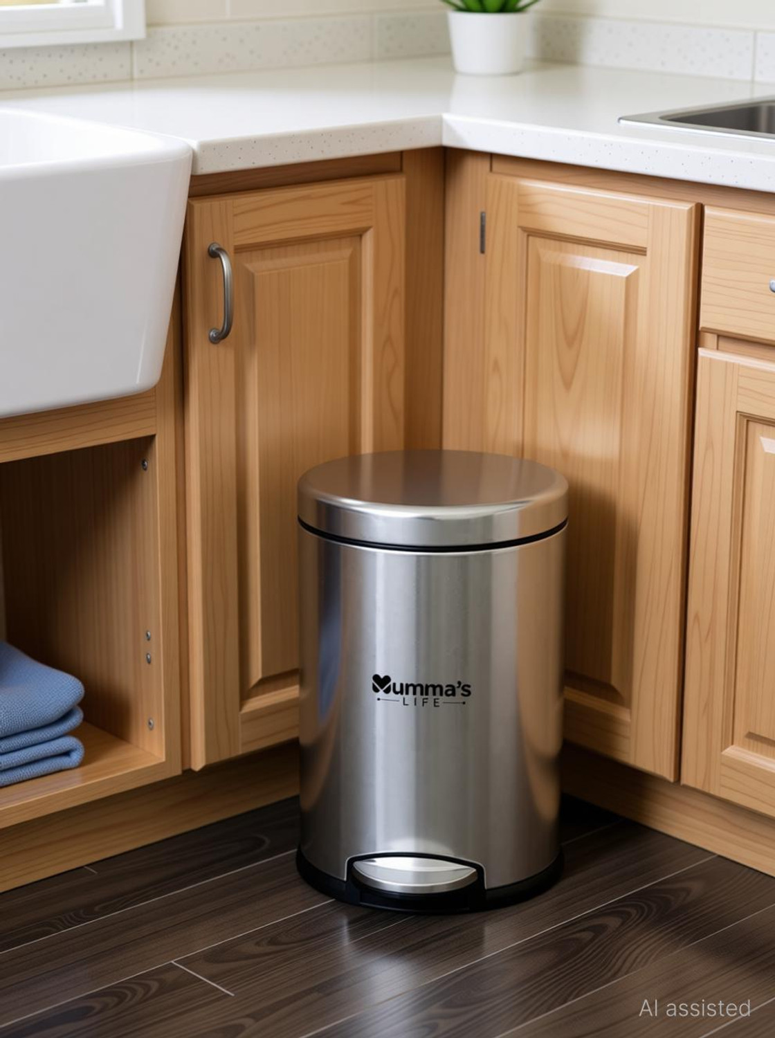 Image of Mumma's LIFE Plain Pedal Bin with Plastic Bucket And Lid (10 * 15inch 11LTR) Stainless Steel Dustbin