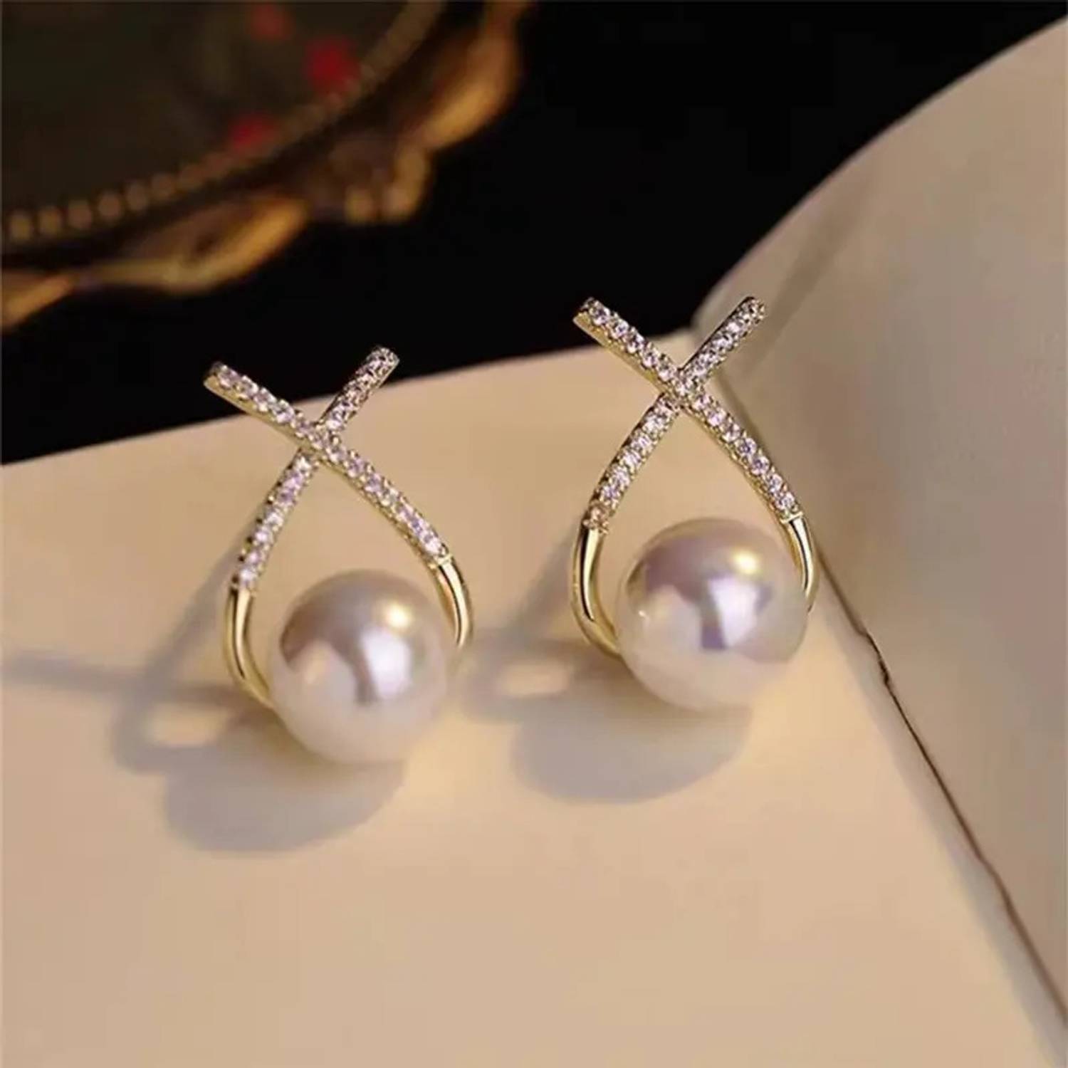 Celestique Criss Cross pattern Daily wear Stud Earrings for women Zircon Alloy Stud Earring