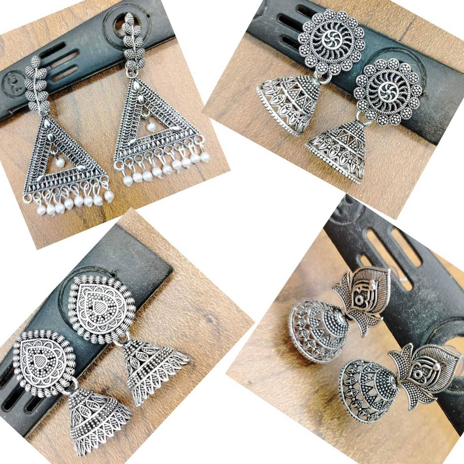Arushi Fashion Combo of 4 Pair Latest Oxidised Silver Meenakari Jhumki Earring Set Beads Alloy Earring Set, Jhumki Earring, Stud Earring