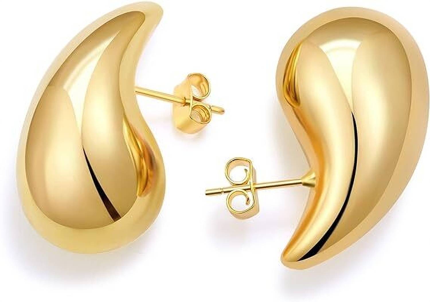 vien Chunky Gold Tear Drop Trendy Big Thick Lightweight Waterdrop Earrings for Women Stainless Steel Stud Earring