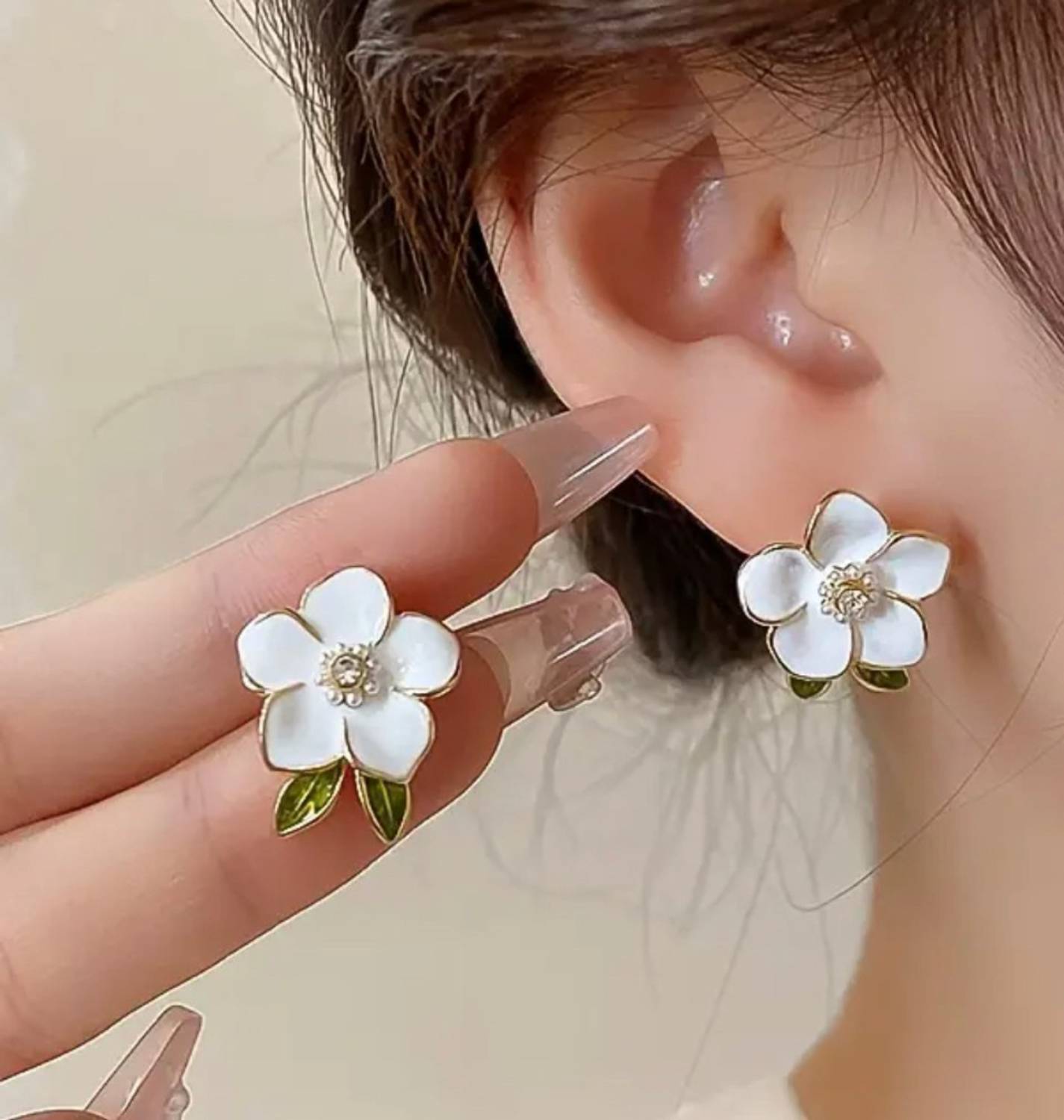 ARyee White Flower Earrings Korean Earring Shiny Party Casual Trendy Stylish Fancy_A42 Metal Stud Earring