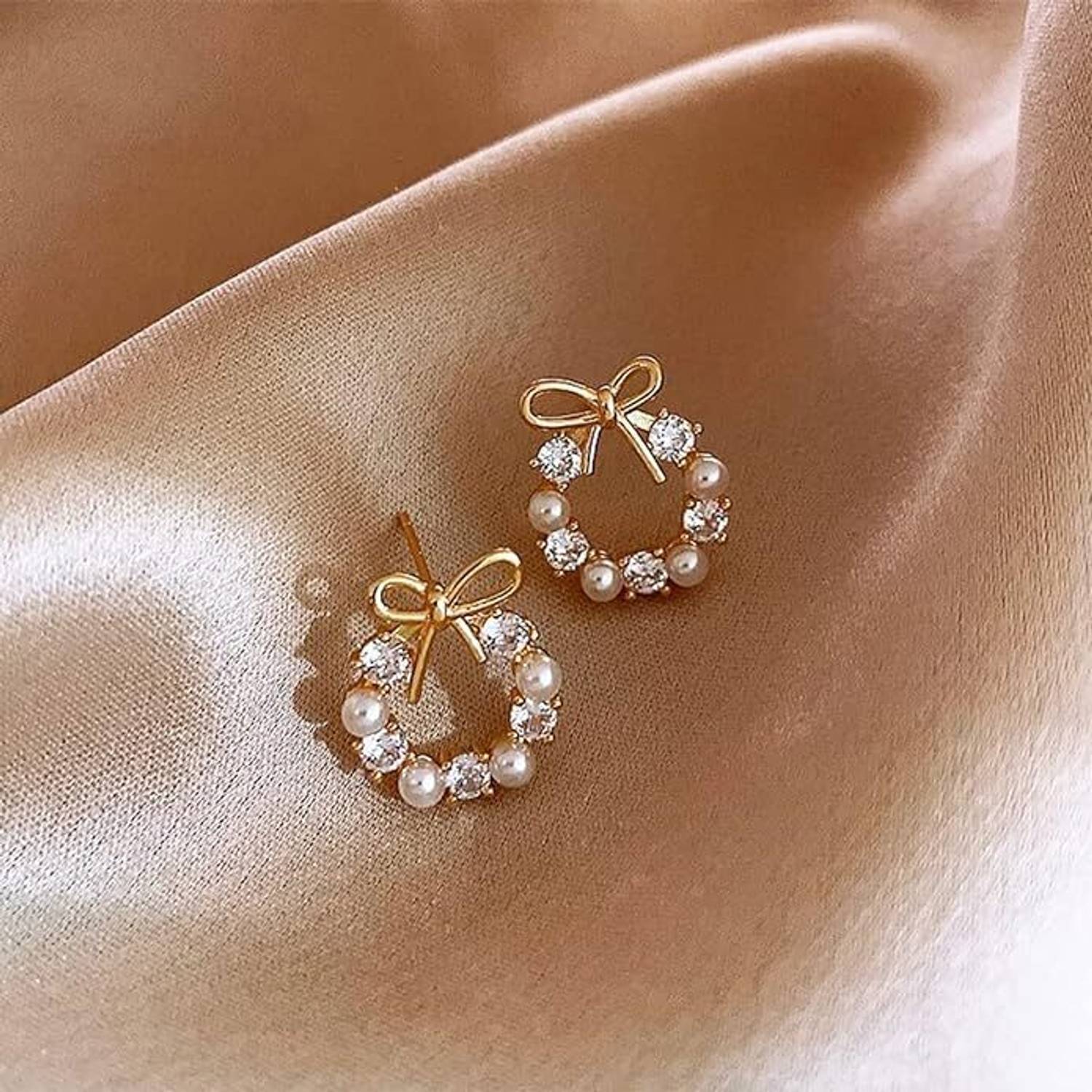 BlueShine Korean Earring Cubic Zirconia, Pearl Alloy Stud Earring