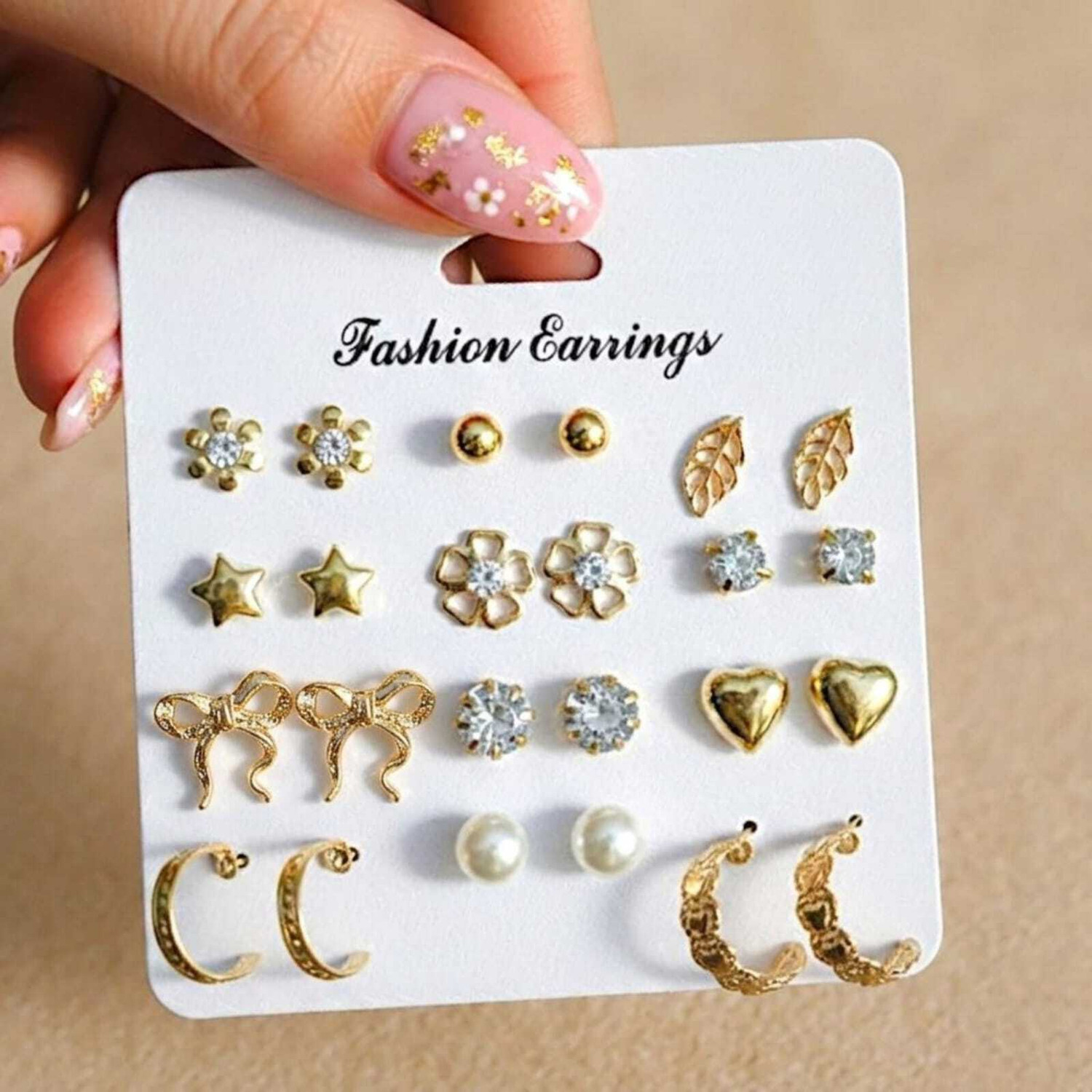Image of pifashion Combo of 12 Earring Studs for Women Alloy Stud Earring, Hoop Earring, Earring Set