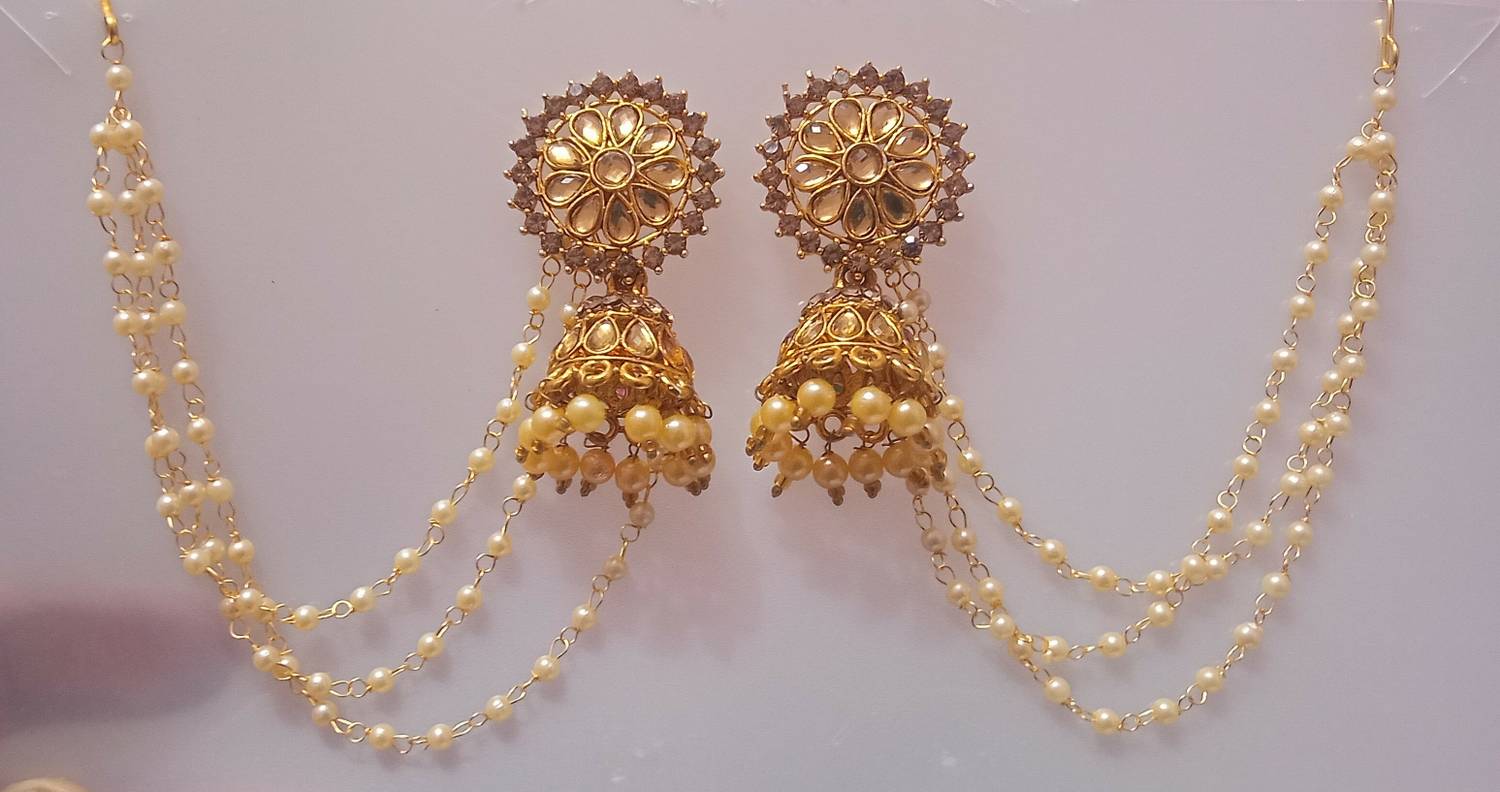 Charming treasures Bahubali Pearl Chain Hair Jhumki Earrings Party Wear Earrings Alloy Earring Set