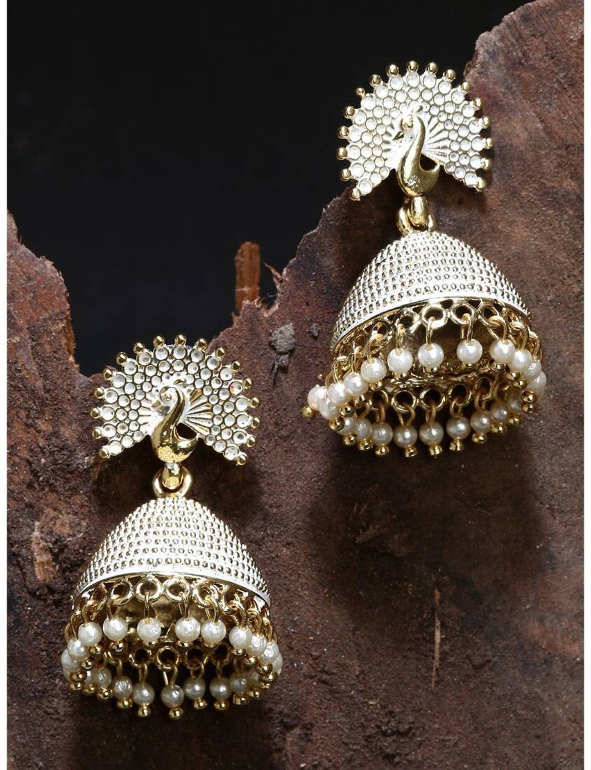 Anika's Creation Classic Designed Gold Plated Enamelled Peacock Jhumka Earrings For Women And Girls Cubic Zirconia, Beads Alloy Jhumki Earring