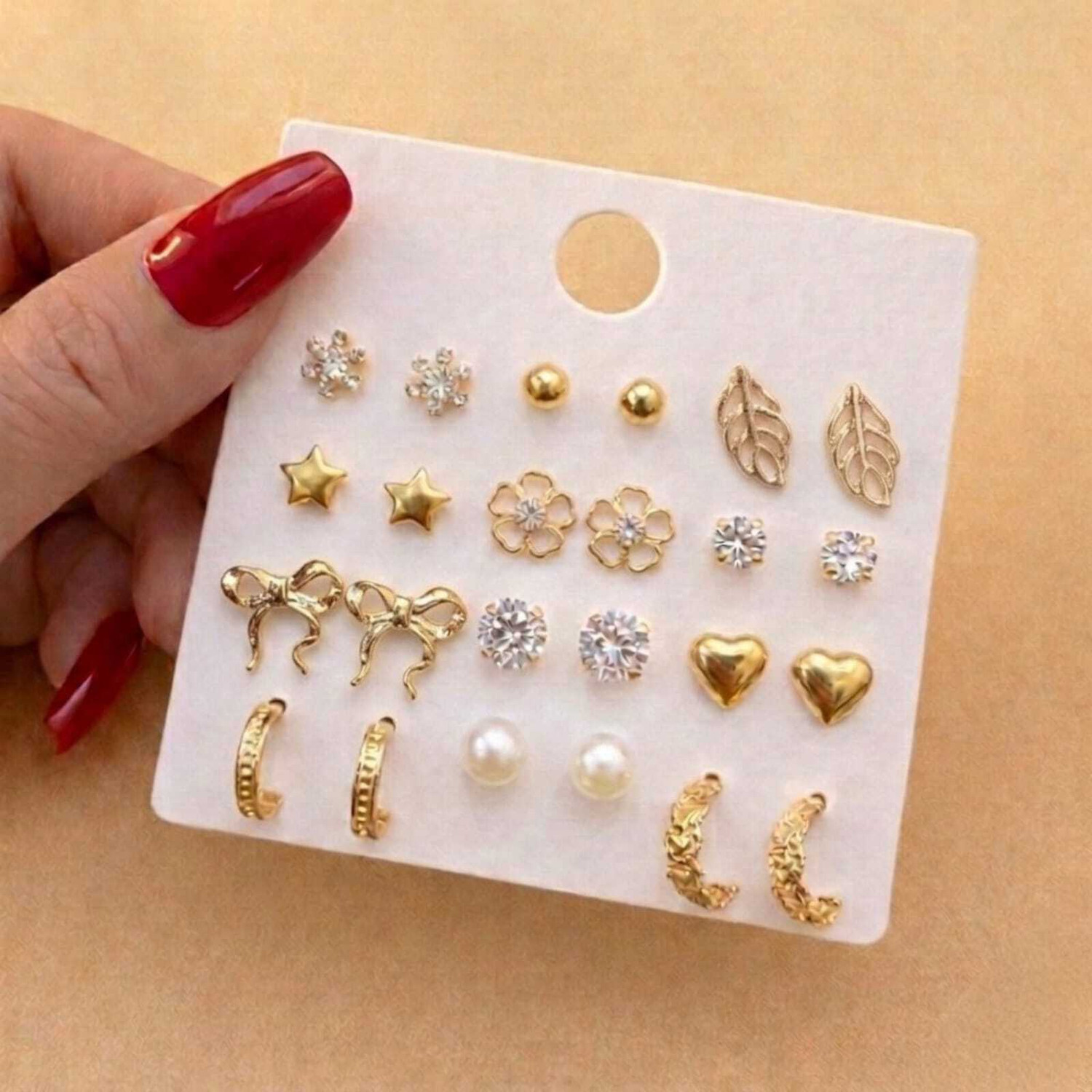 Image of pifashion Combo of 12 Earring Studs for Women Alloy Stud Earring, Hoop Earring, Earring Set