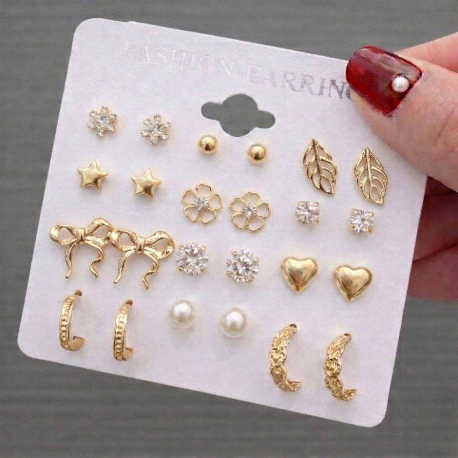 Image of pifashion Combo of 12 Earring Studs for Women Alloy Stud Earring, Hoop Earring, Earring Set