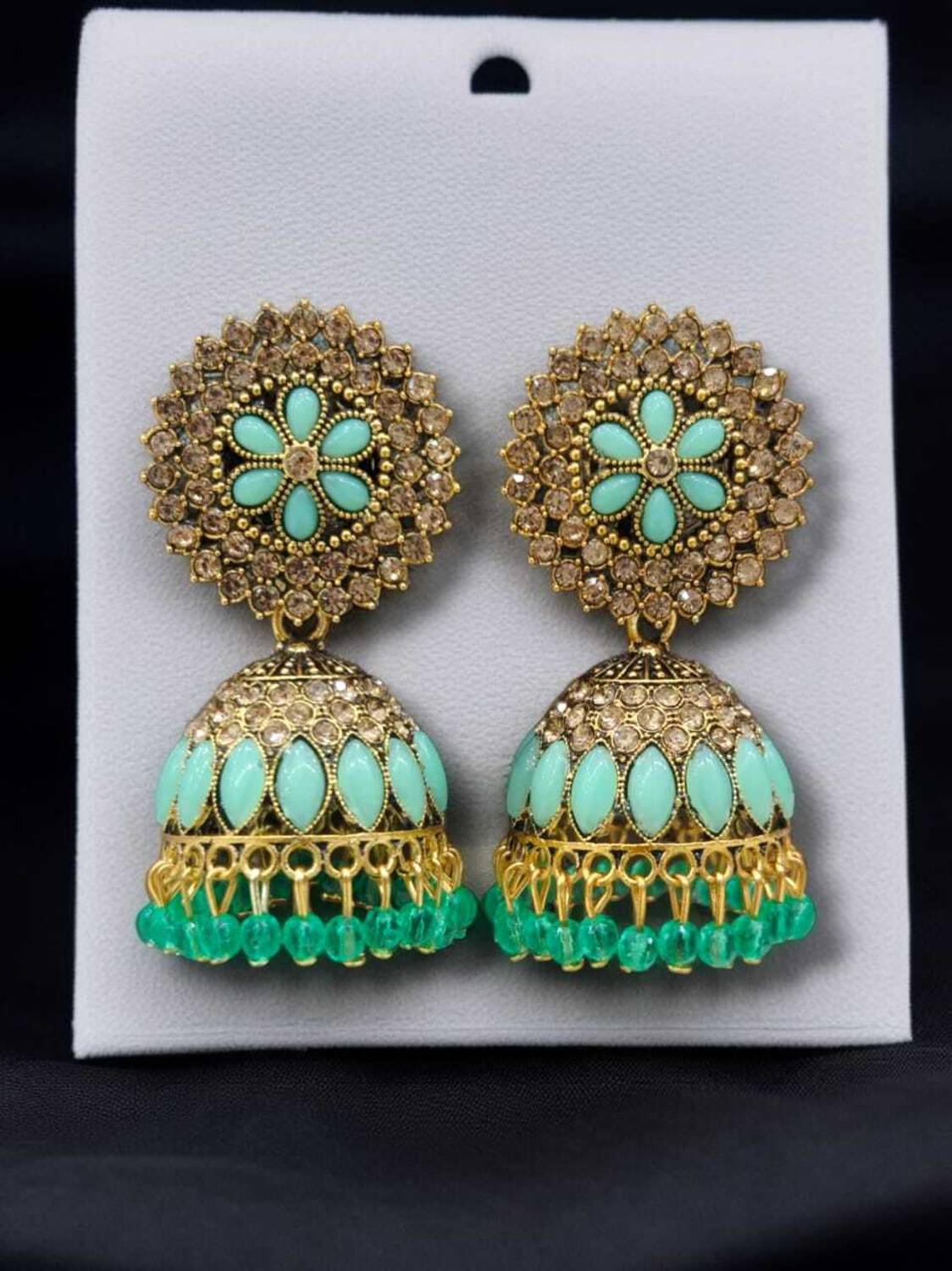 Antico Bottle Color Diamond Studed Oxidised Jhumktle Earrings for Women Alloy Jhumki Earring, Earring Set