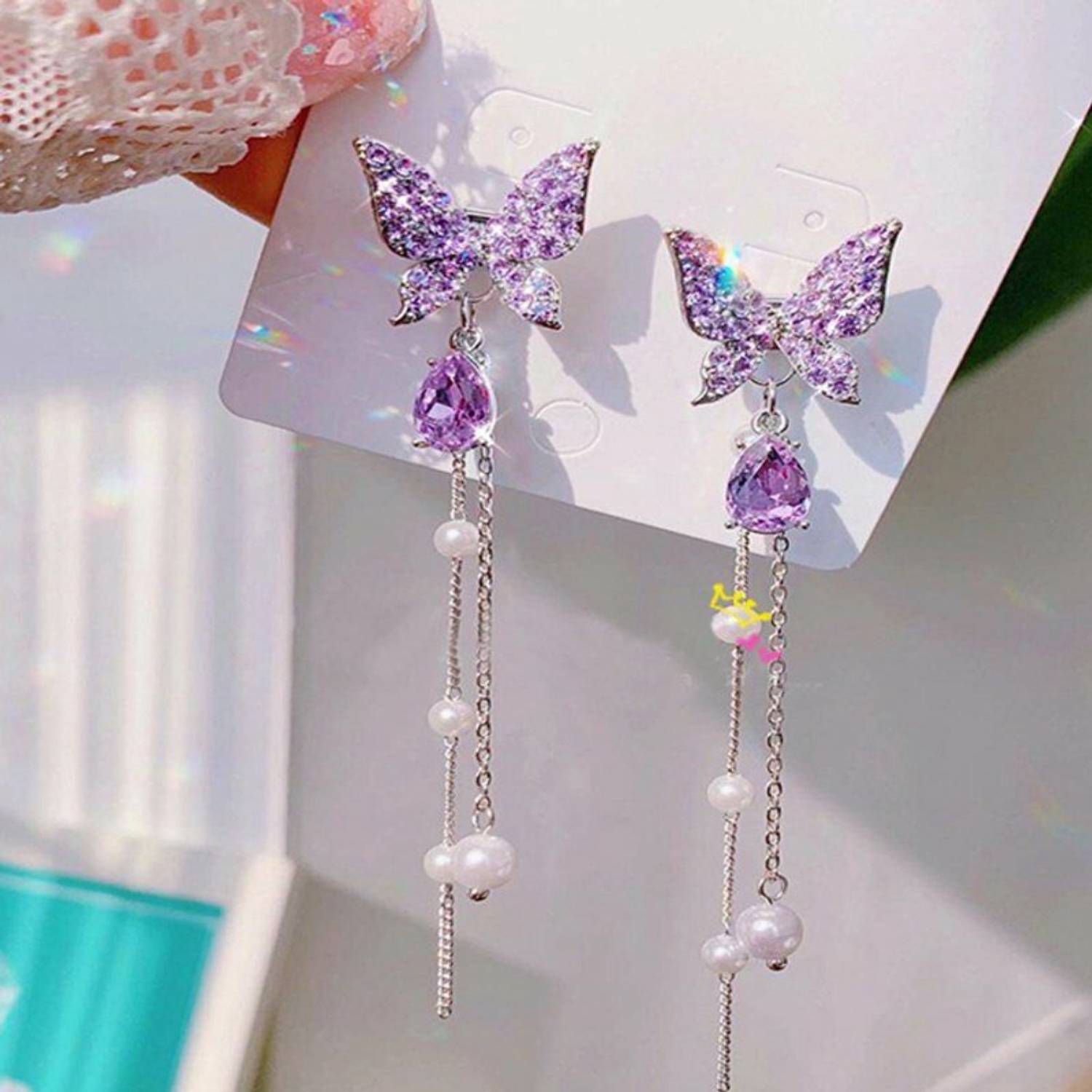 ARyee Purple Butterfly Pearl Earrings Earrings with Delicate Design for Women_SAQ163 Metal Stud Earring