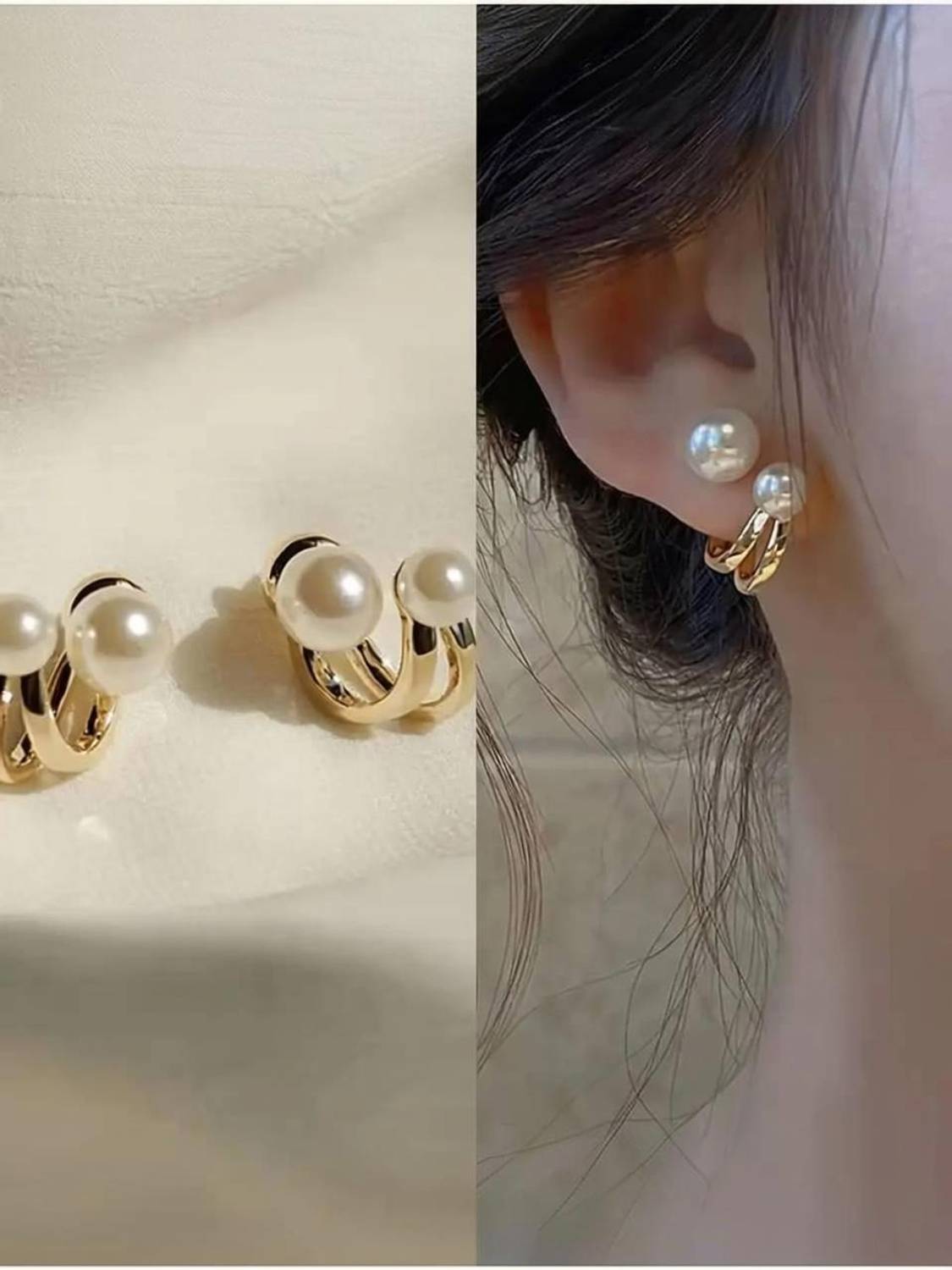 Celestique Korean Double Sided Pearl 2 in 1 Pearl Alloy Stud Earring Alloy Stud Earring