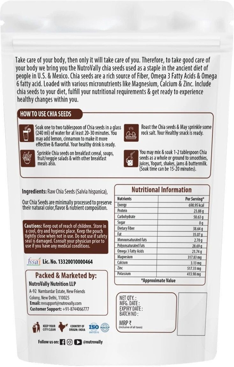 Image of NutroVally - Chia Seeds for Weight Loss | Loaded with Omega3 & Antioxidants Rich | Premium Chia Seeds