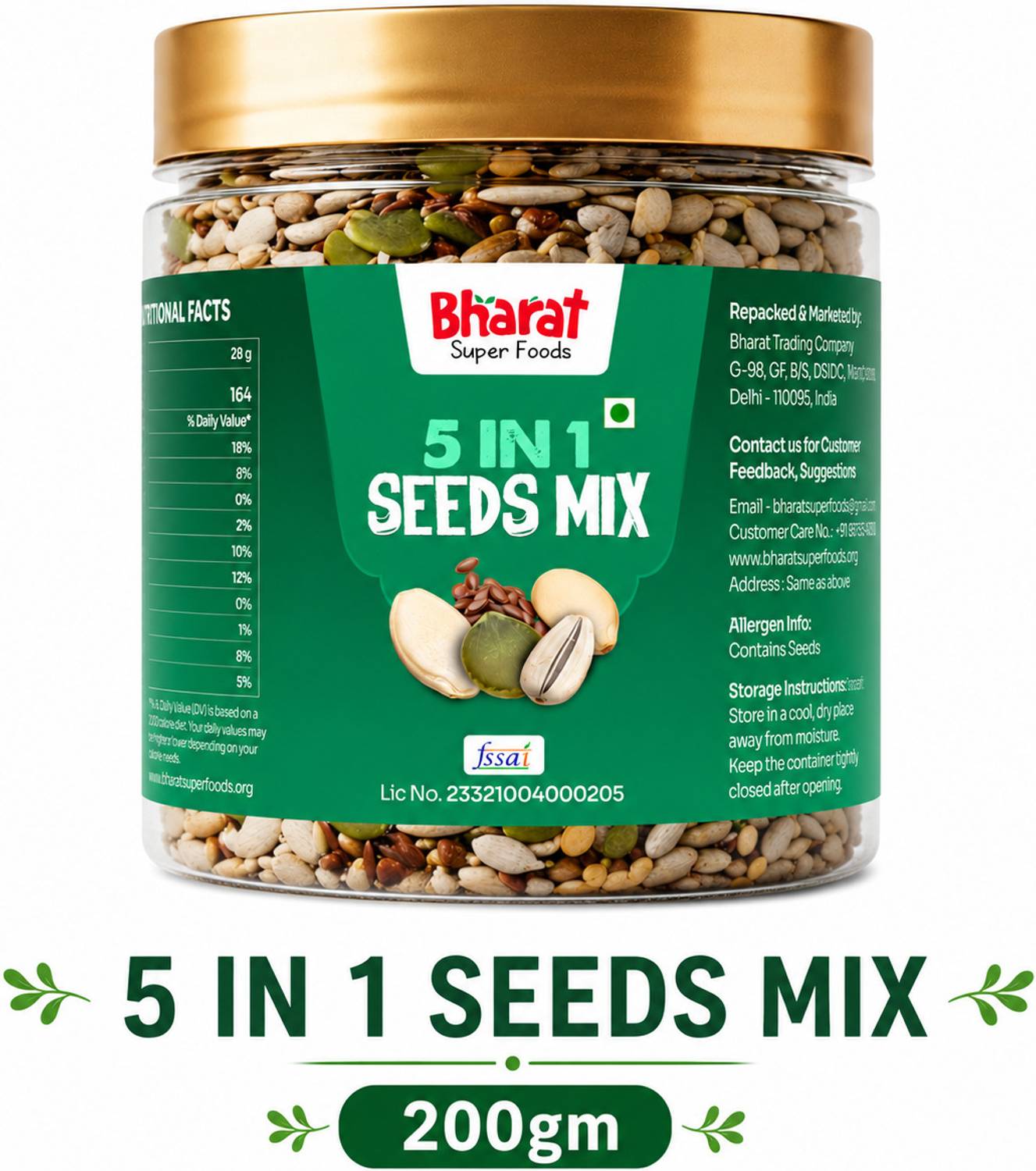 Bharat Super Foods 5 Mix Seeds for Eating – Sunflower, Pumpkin, Flax, Water, Muskmelon 200gm Mixed Seeds