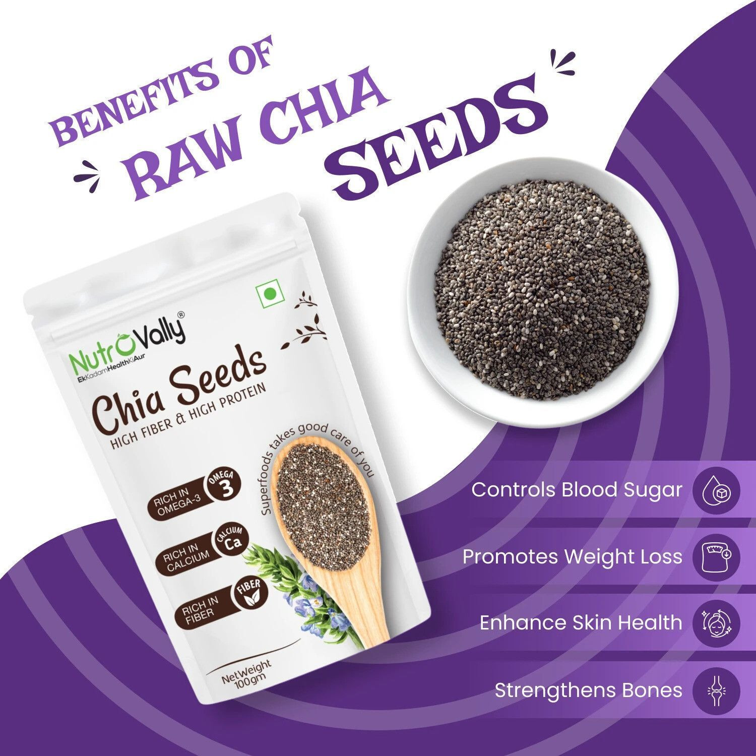 Image of NutroVally - Chia Seeds for Weight Loss | Loaded with Omega3 & Antioxidants Rich | Premium Chia Seeds