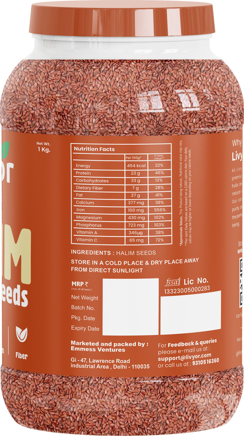 Image of LIVYOR Halim Seeds High in Fibre | Helps in hair growth | Rich in Omega 3 Garden Cress Seeds