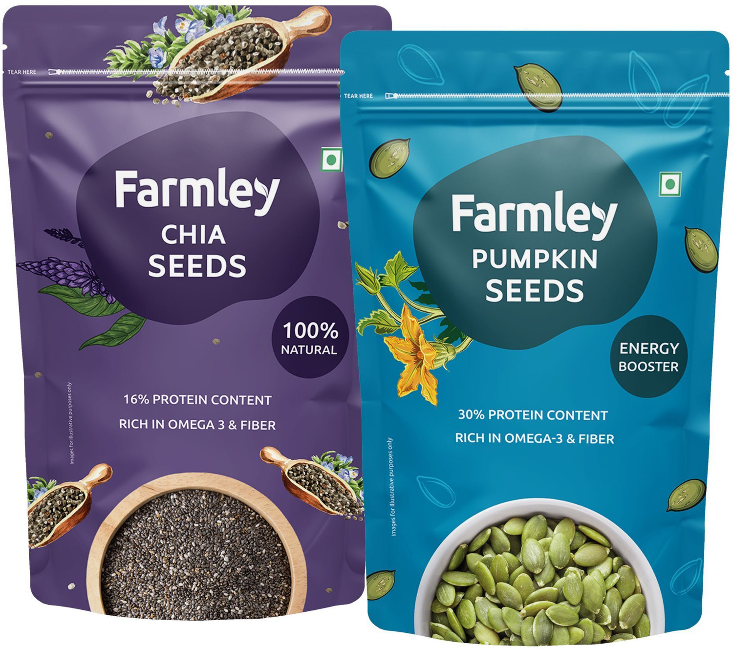 Image of Farmley Premium Natural Chia Seeds & Premium Pumpkin Seeds 400g Combo Brown Chia Seeds, Pumpkin Seeds