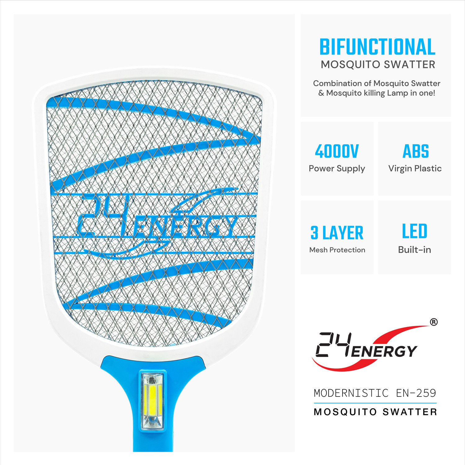 Image of 24 ENERGY Rechargeble 24 Energy Premium Large Head Mosquito Swatter - EN 259 MS Electric Insect Killer