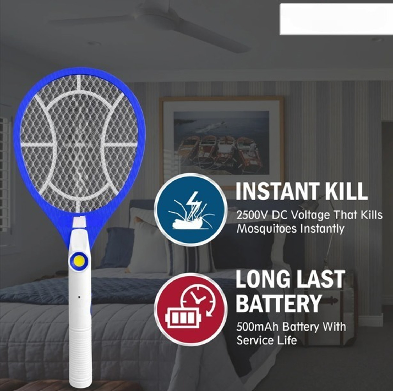 Image of StonSell Electric Mosquito Racket Killer with Rechargeable Battery |3-Layer Safety Electric Insect Killer Outdoor, Indoor (Bat)