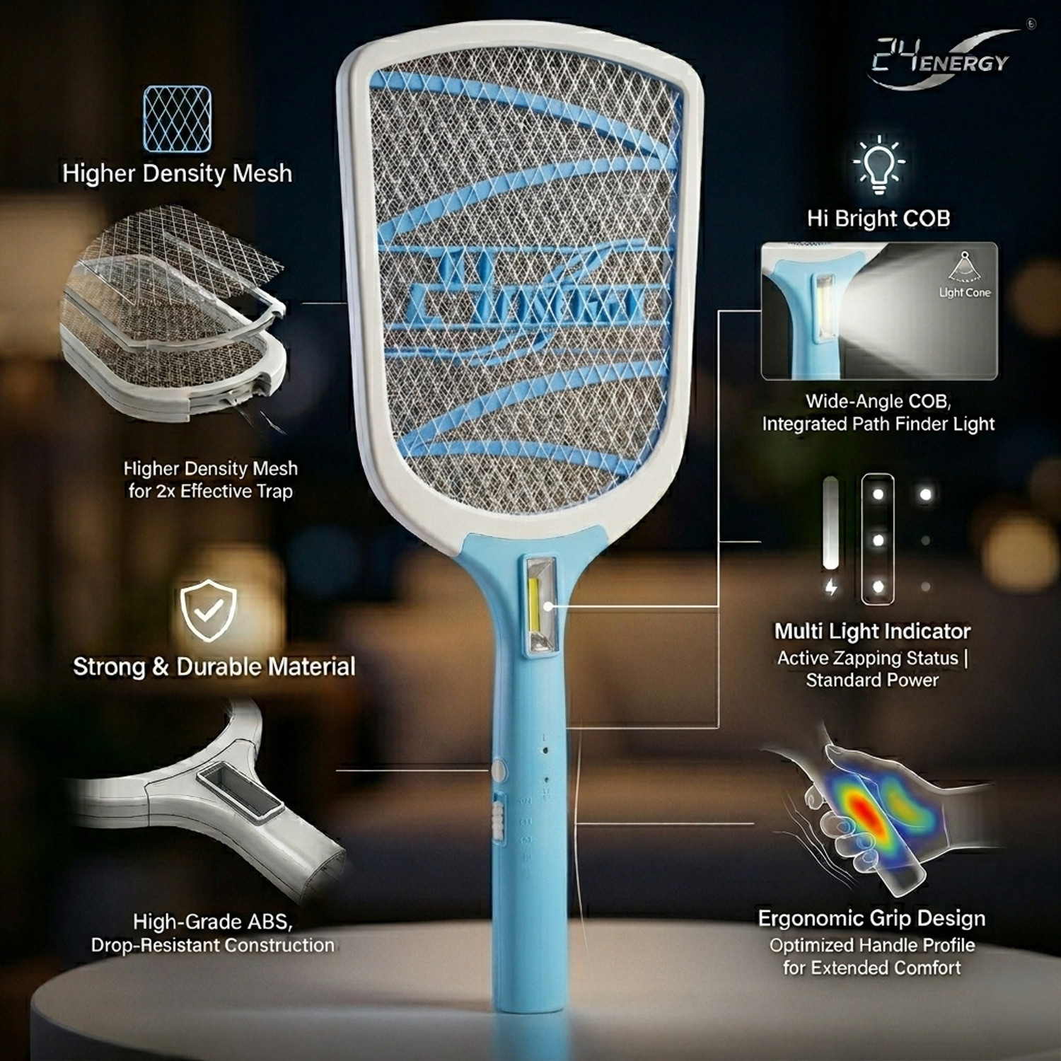 Image of 24 ENERGY Rechargeble 24 Energy Premium Large Head Mosquito Swatter - EN 259 MS Electric Insect Killer