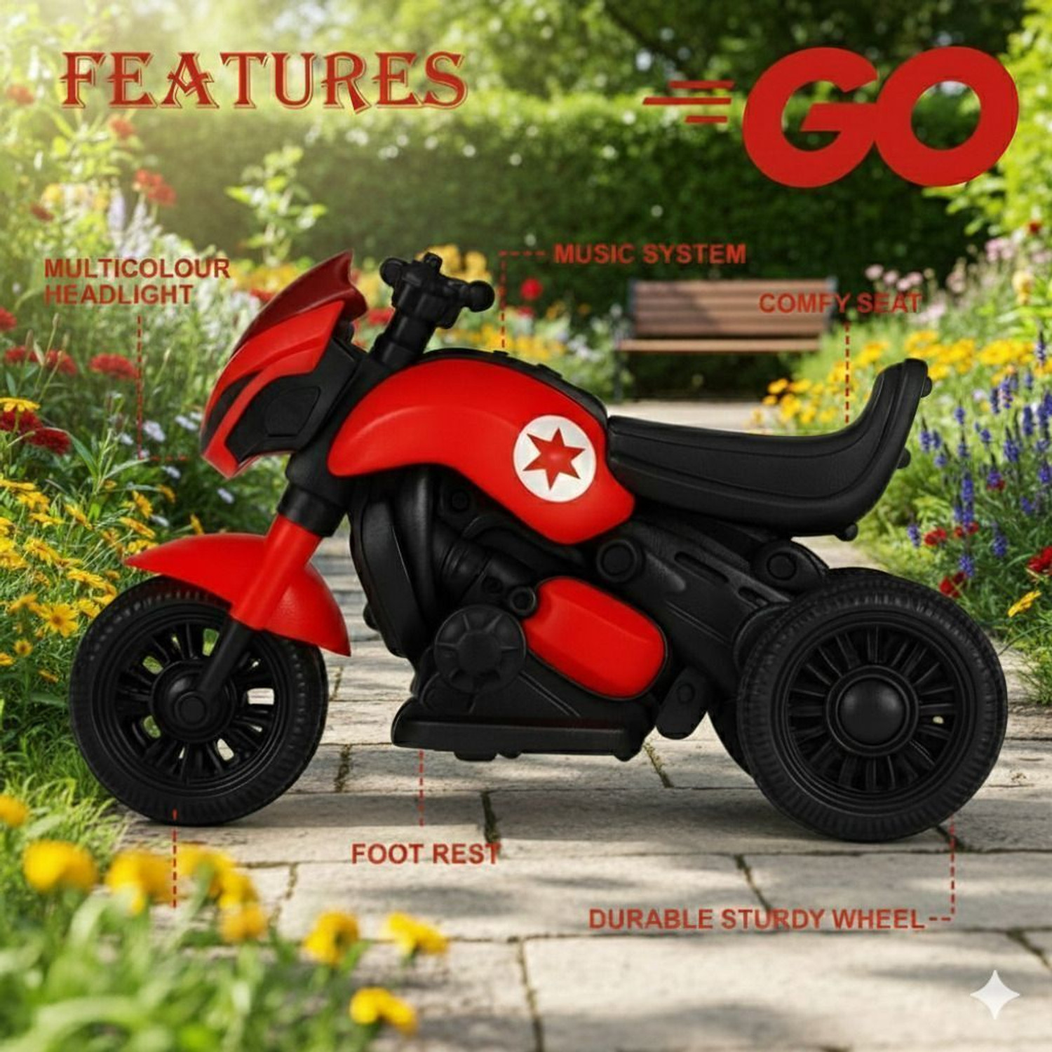 Image of oh baby Zippy Ninja Ev With Music And Lights, Forward and Backward, Built in MP3 player Bike Battery Operated Ride On (Multicolor)