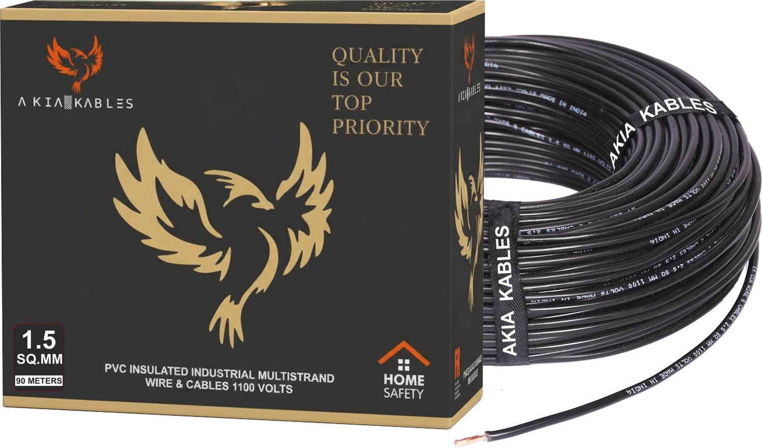 AKIA 1.5 sq/mm Black 90m Industrial Wire - Image 1