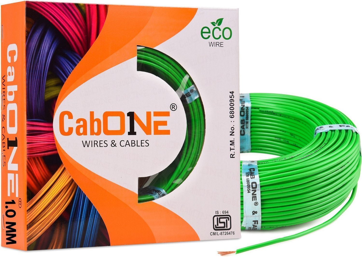 Image of CabOne Copper 1.0 sqmm 90 MTR FR PVC Multi Strand Electric House single Copper wire 1 sq /mm Green 300 ft. Wire