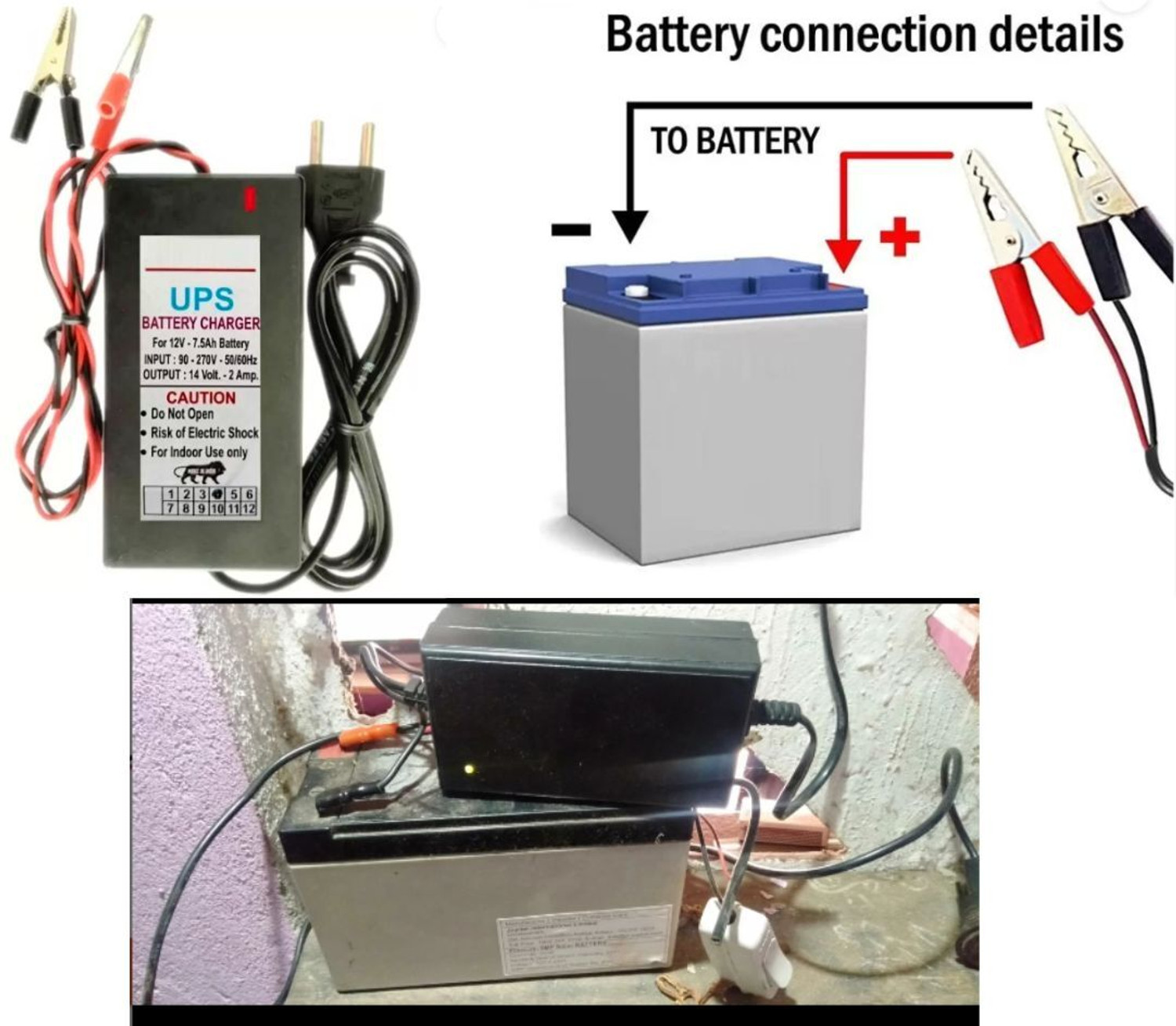 Image of TechSupreme Portable 12 Volt UPS Battery Charger 14 Volt 2 Amp for Inverter, Bike, Car 88 Ah Battery for Car & Bike