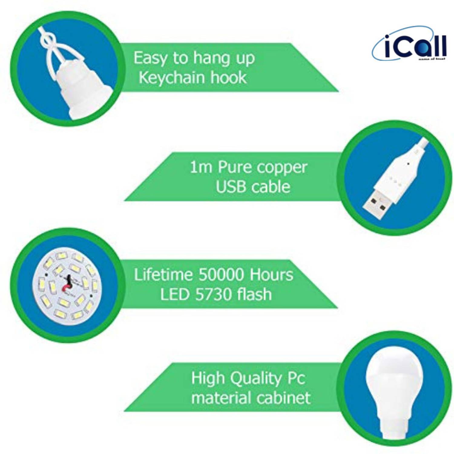 icall BBD 2 USB LED Bulb 5 Watt 6 Volts Bright Light Reading Lamp for Outdoor Camping Used with Any Laptop, PC, Power Bank & Smart Phone Led Light - Image 4