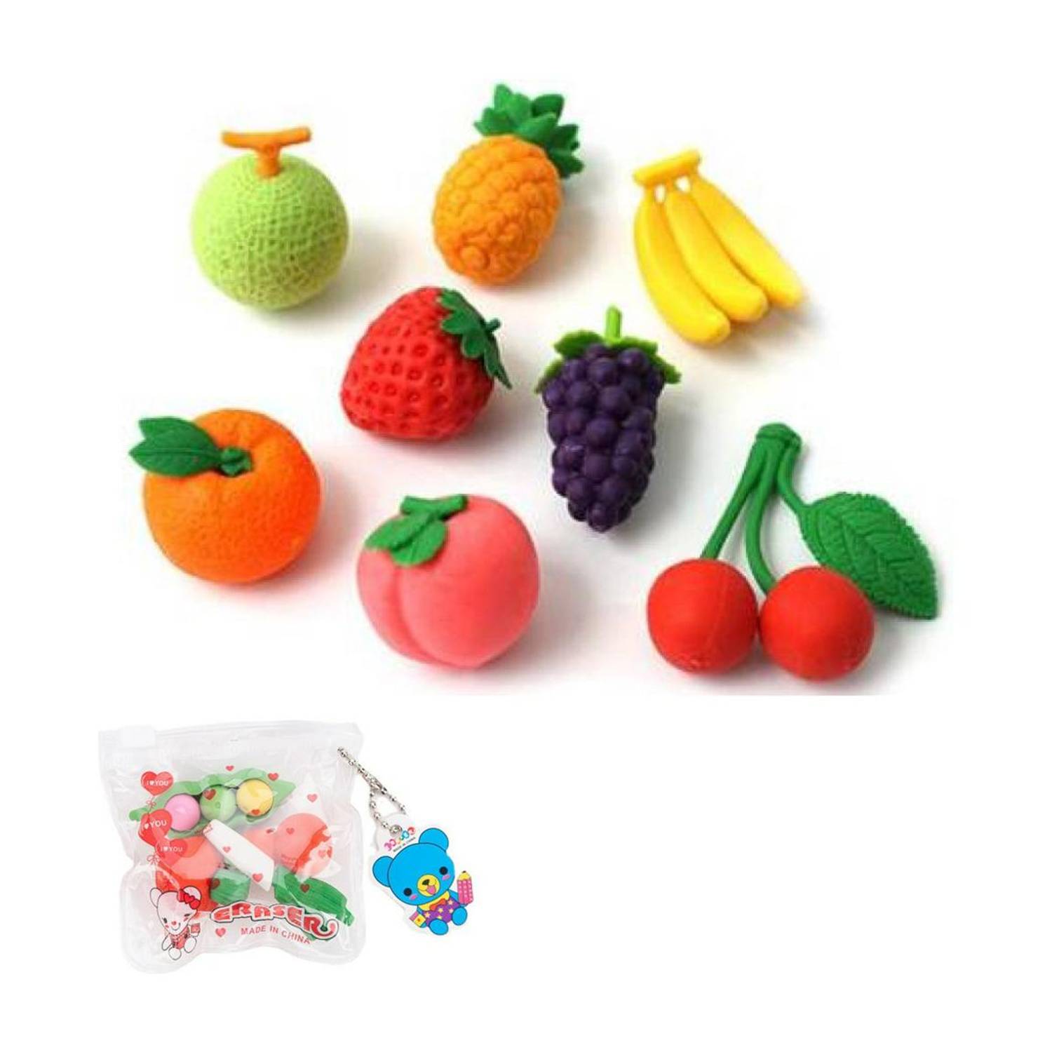 AncientKart Fancy Eraser Fruit Style Set of 8 Non-Toxic Eraser