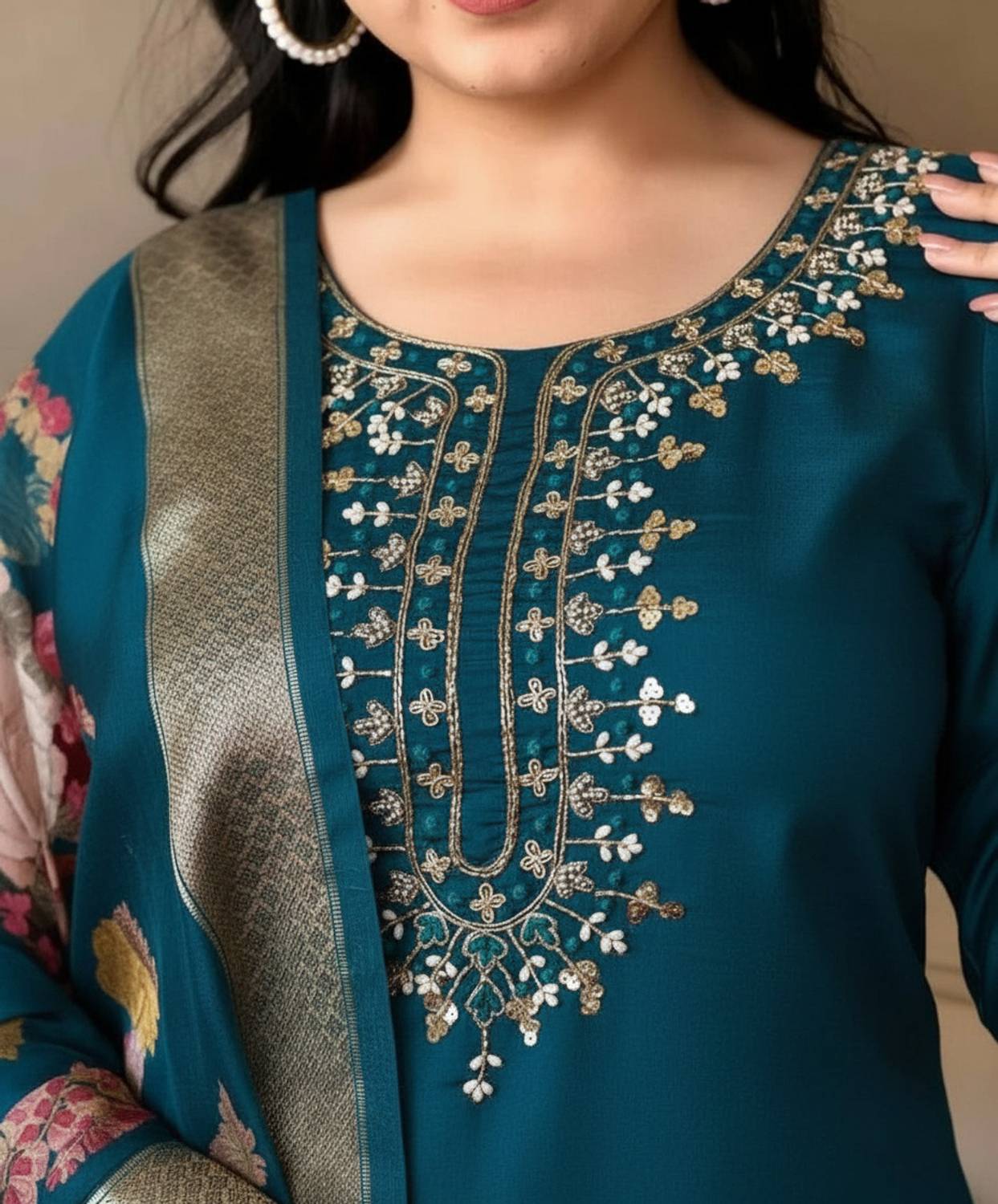 MISS CLOTHING Women Tussar Silk Kurta Pant Set with Dupatta - Image 4