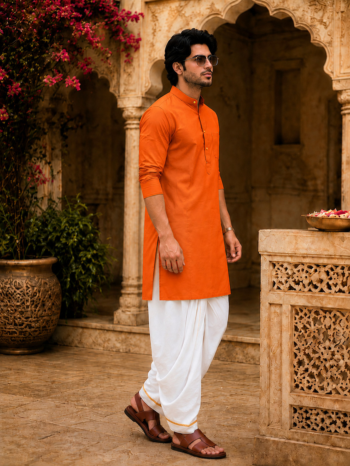 Image of FRELURO Men Kurta Dhoti Set