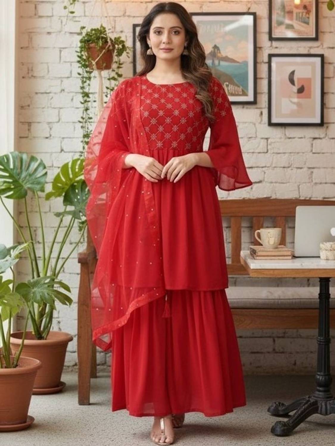 RAJAPARA CREATION Women Kurti Palazzo Dupatta Set