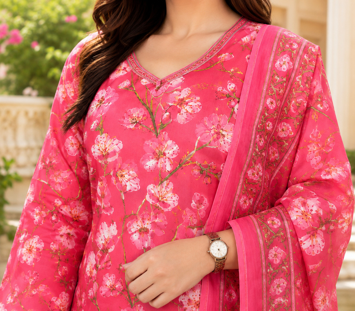 Image of Monafashion Floral Print Kurta, Trouser /Pant & Dupatta Set