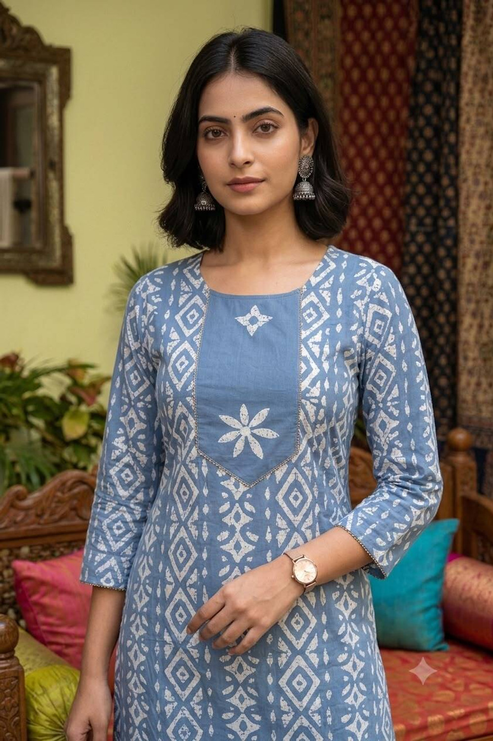 Image of SUBHAN CLOTHING Women Khadi Cotton Kurta Palazzo Set