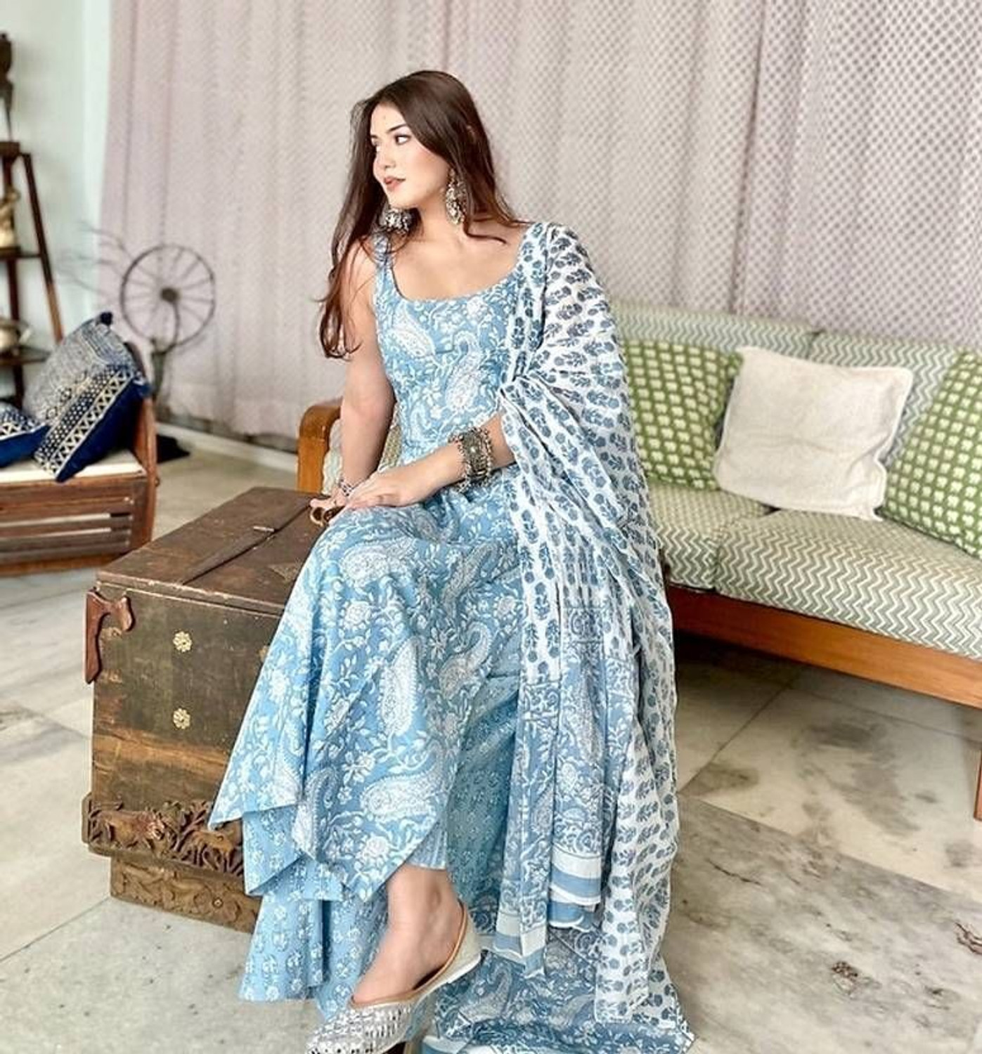 Image of AMEVHI Printed, Paisley Kurta, Palazzo & Dupatta Set
