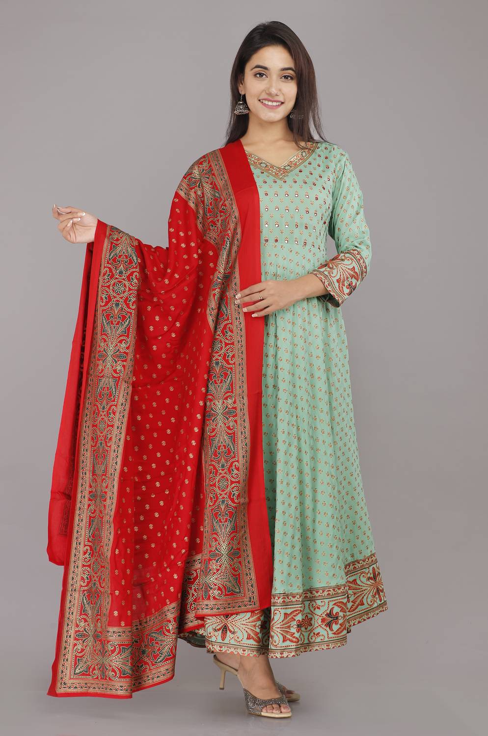 WAHIKA FAB Women Printed Viscose Rayon Anarkali Kurta With Attach