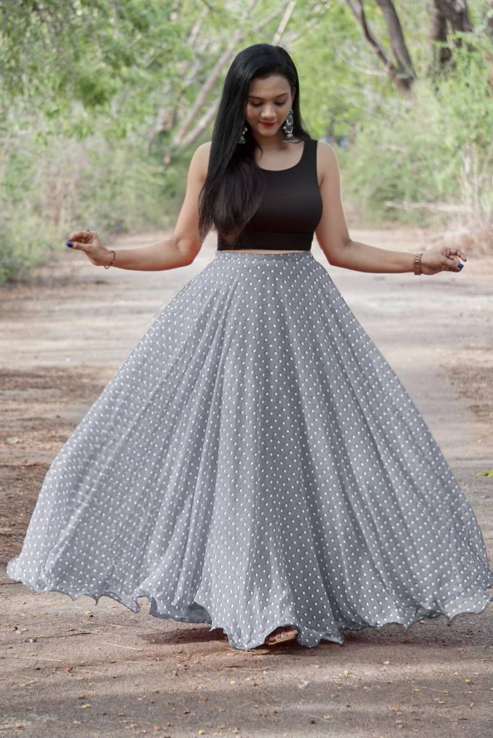 3Buddy Fashion Polka Print Stitched Lehenga & Crop Top