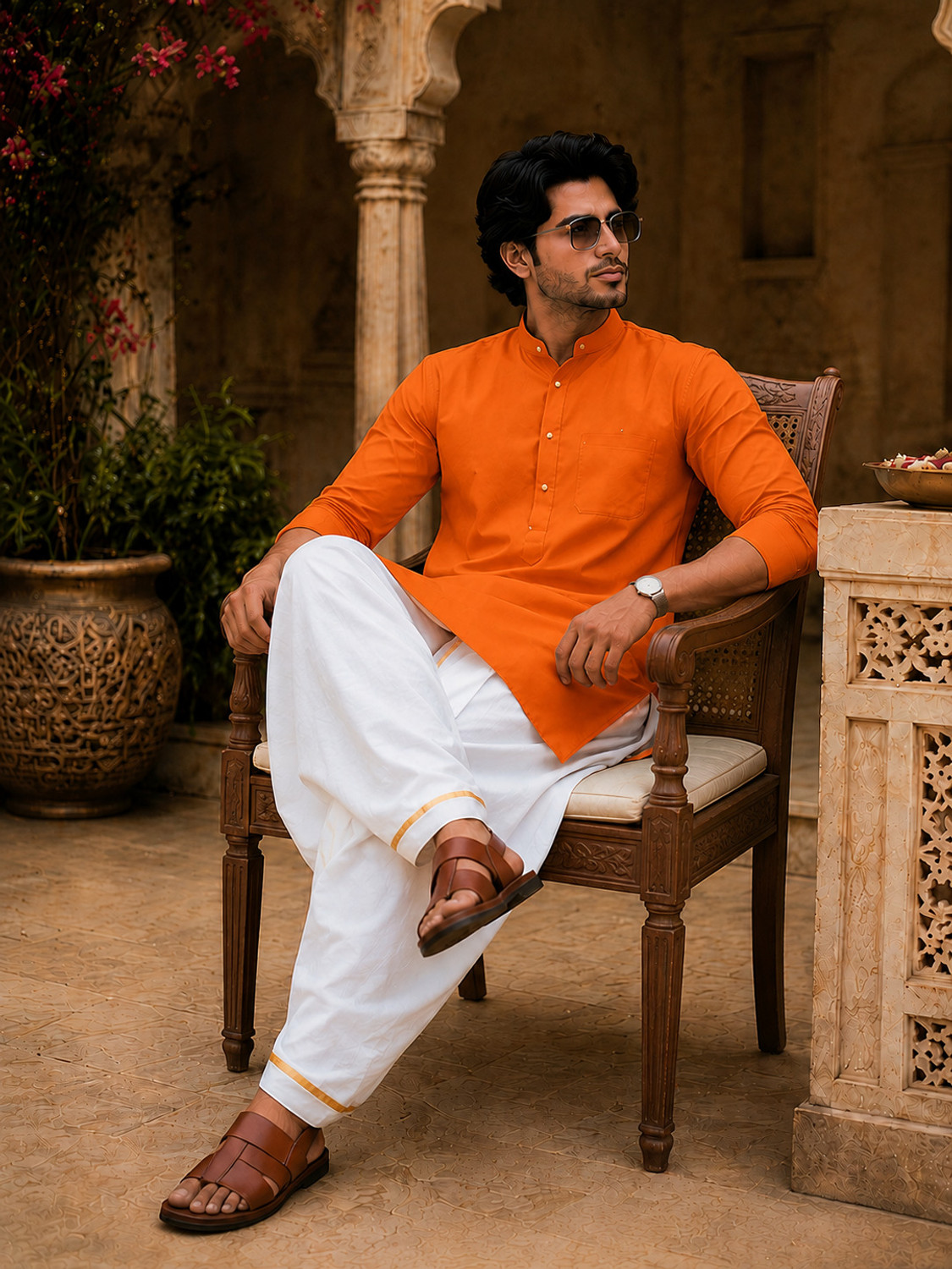 Image of FRELURO Men Kurta Dhoti Set