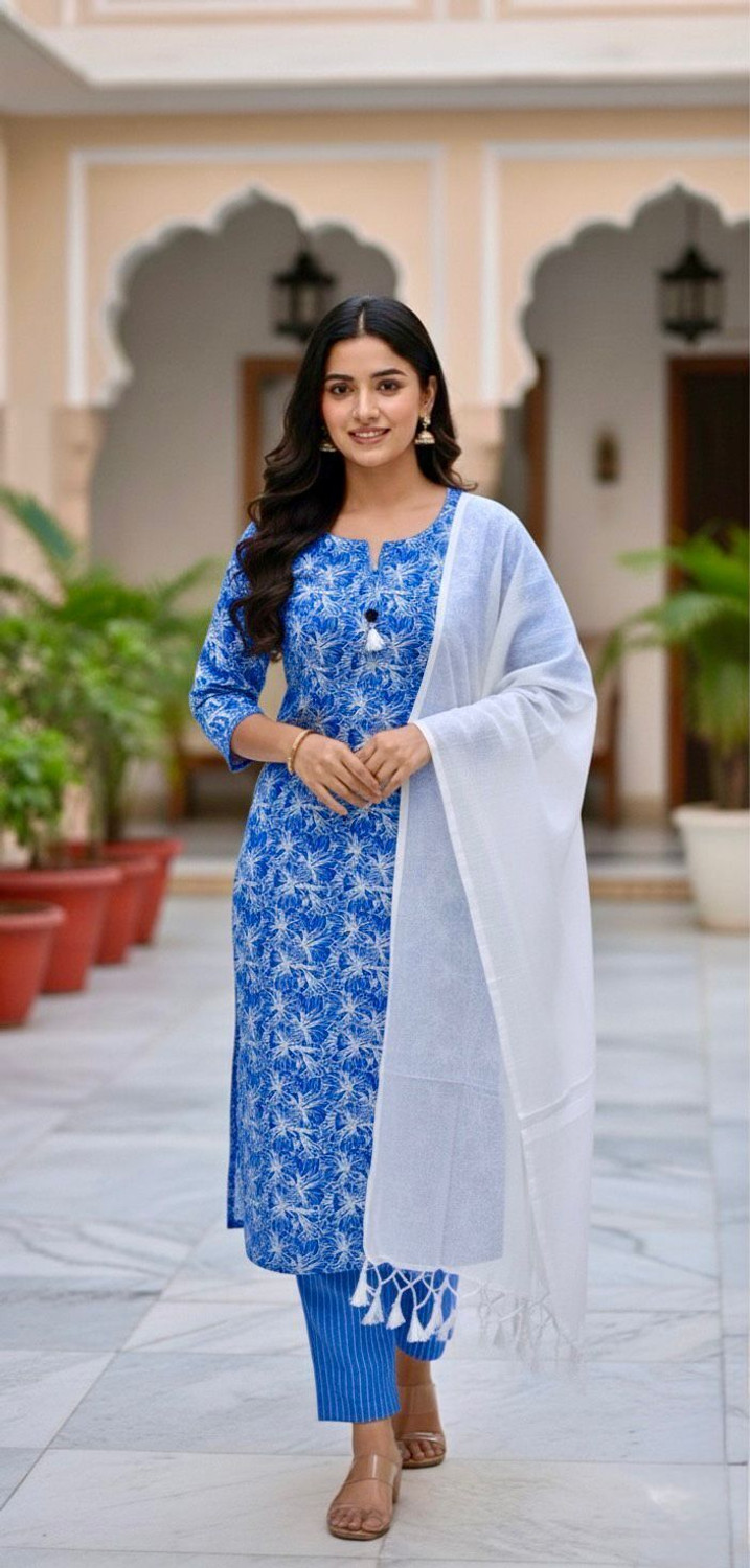Image of H A ENTERPRISES Printed Kurta, Trouser /Pant & Dupatta Set